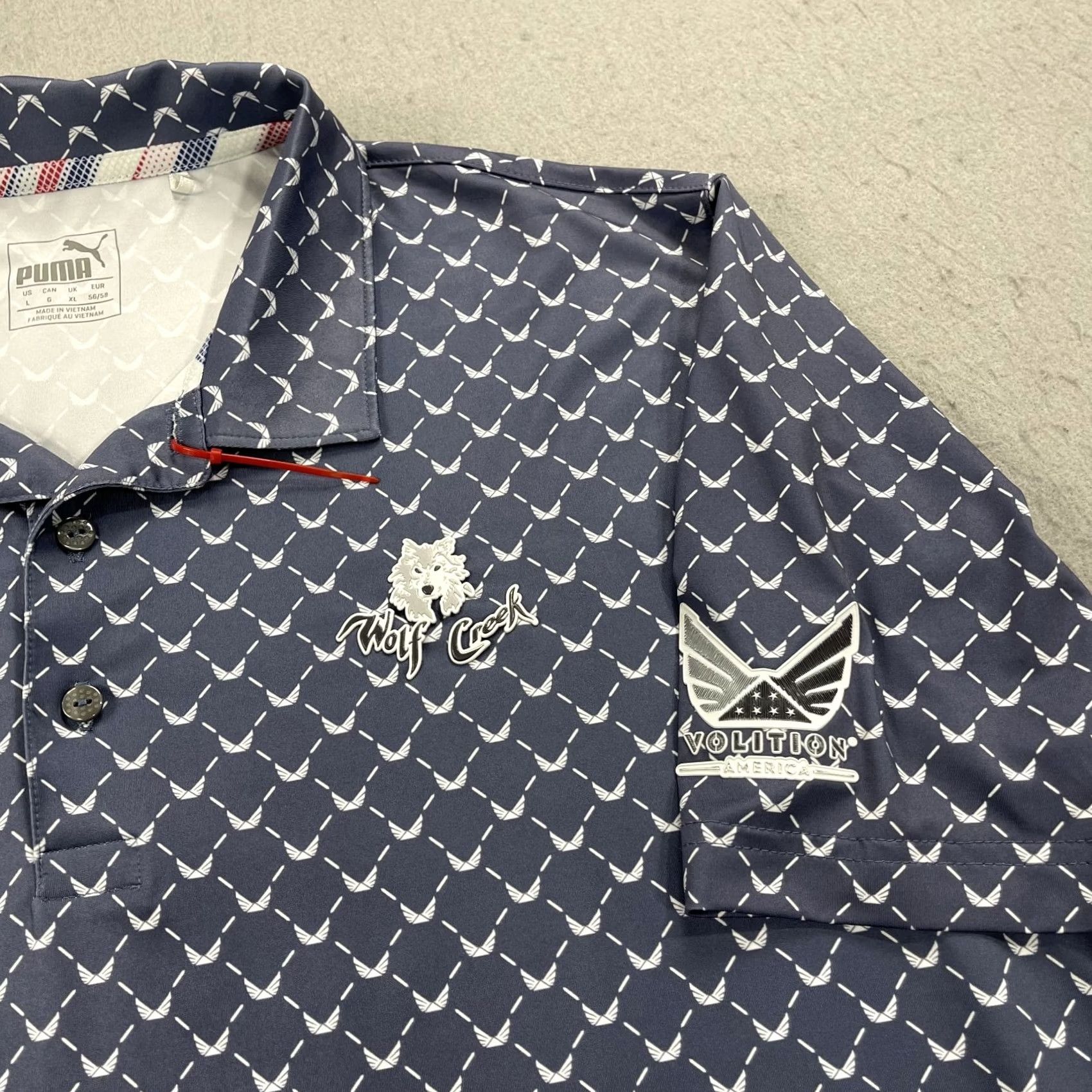 Puma PUMA Golf Polo Shirt Mens L Gray Blue Geometric Short Sleeve Collared Button Regular Stretch Casual Pattern Logo Family: Wolf Creek? Size US L / EU 52-54 / 3 - 2 Thumbnail