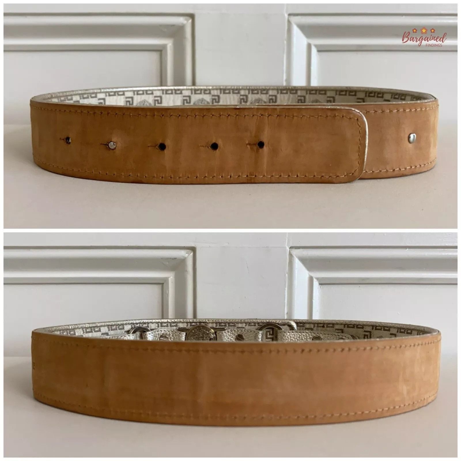 Versace Versace Metallic Leather Neutrals Nylon Medusa Insignia Belt Size 30 - 8 Thumbnail