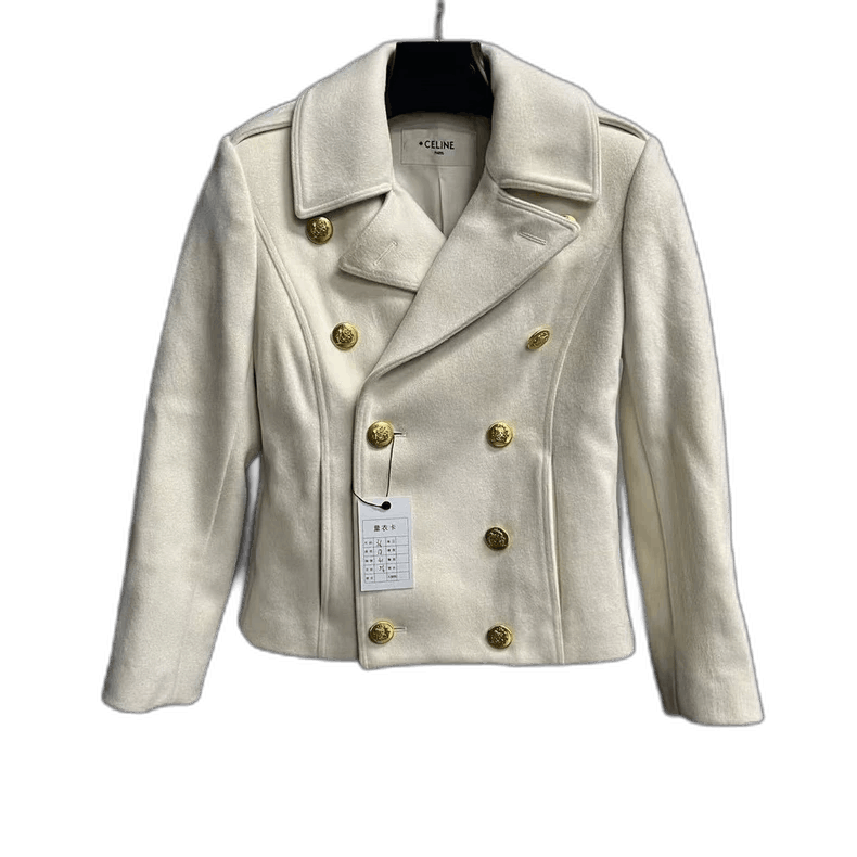Celine Celine White Wool Double-Breasted Short Coat Size US S / EU 44-46 / 1 - 1 Thumbnail