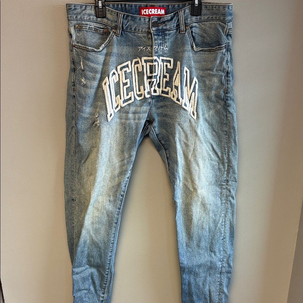 Icecream ICECREAM Icefall Logo Appliqué Distressed Jeans Sz 38 Size US 38 / EU 54 - 1 Thumbnail