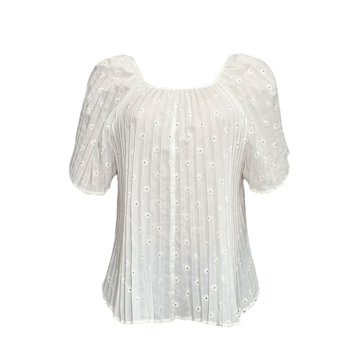 Sezane SÉZANE Romy Embroidered Pleated Blouse, Ecru, FR36/US4 Size S / US 4 / IT 40 - 1 Thumbnail