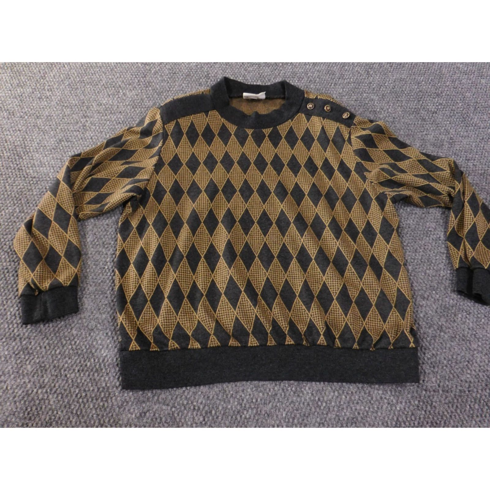 Vintage Alfred Dunner Sweater Geometric Casual Women L Brown USA Shoulder Pads Raglan Crew Neck Pullover Knit Cotton Ramie Vintage: No Size L / US 10 / IT 46 - 3 Thumbnail