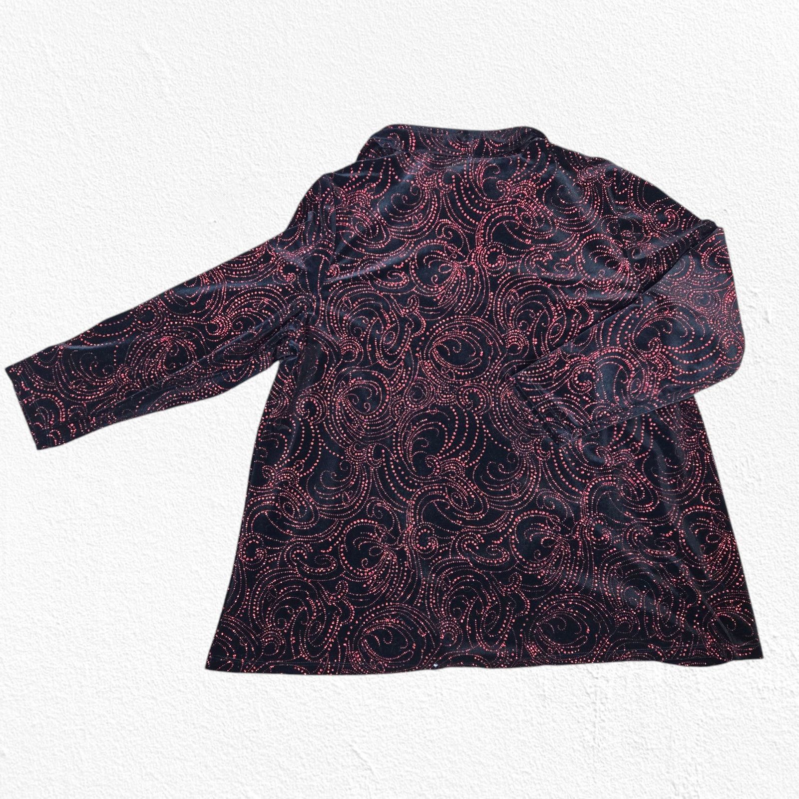 Vintage Y2K Black Red Glitter Velvet Open Front Jacket Size 1X Size XXL / US 16-18 / IT 52-54 - 8 Thumbnail