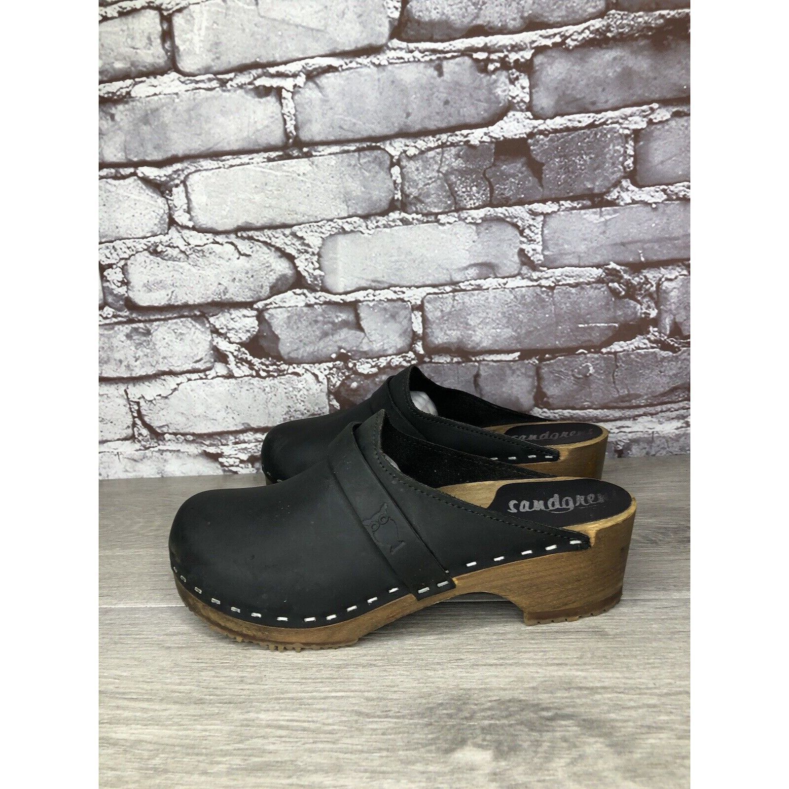 Other Sandgrens Handmade Swedish Black Nubuck Leather Wood Clogs W Size US 6 / IT 36 - 15 Thumbnail