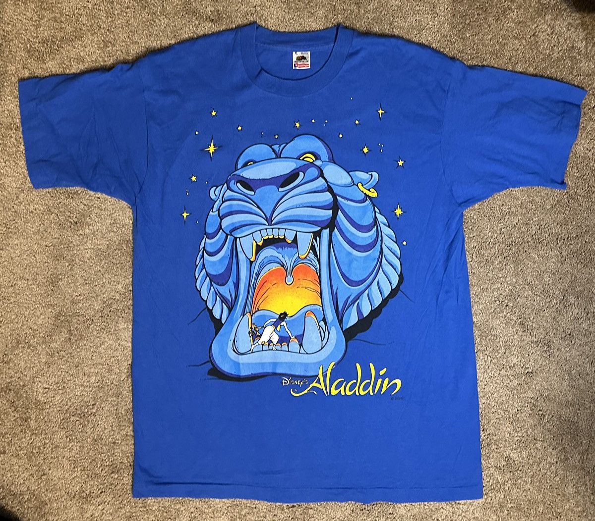 image of Vintage 90's Disney Aladdin Cave Of Wonders Movie Promo T in Blue, Men's (Size XL)