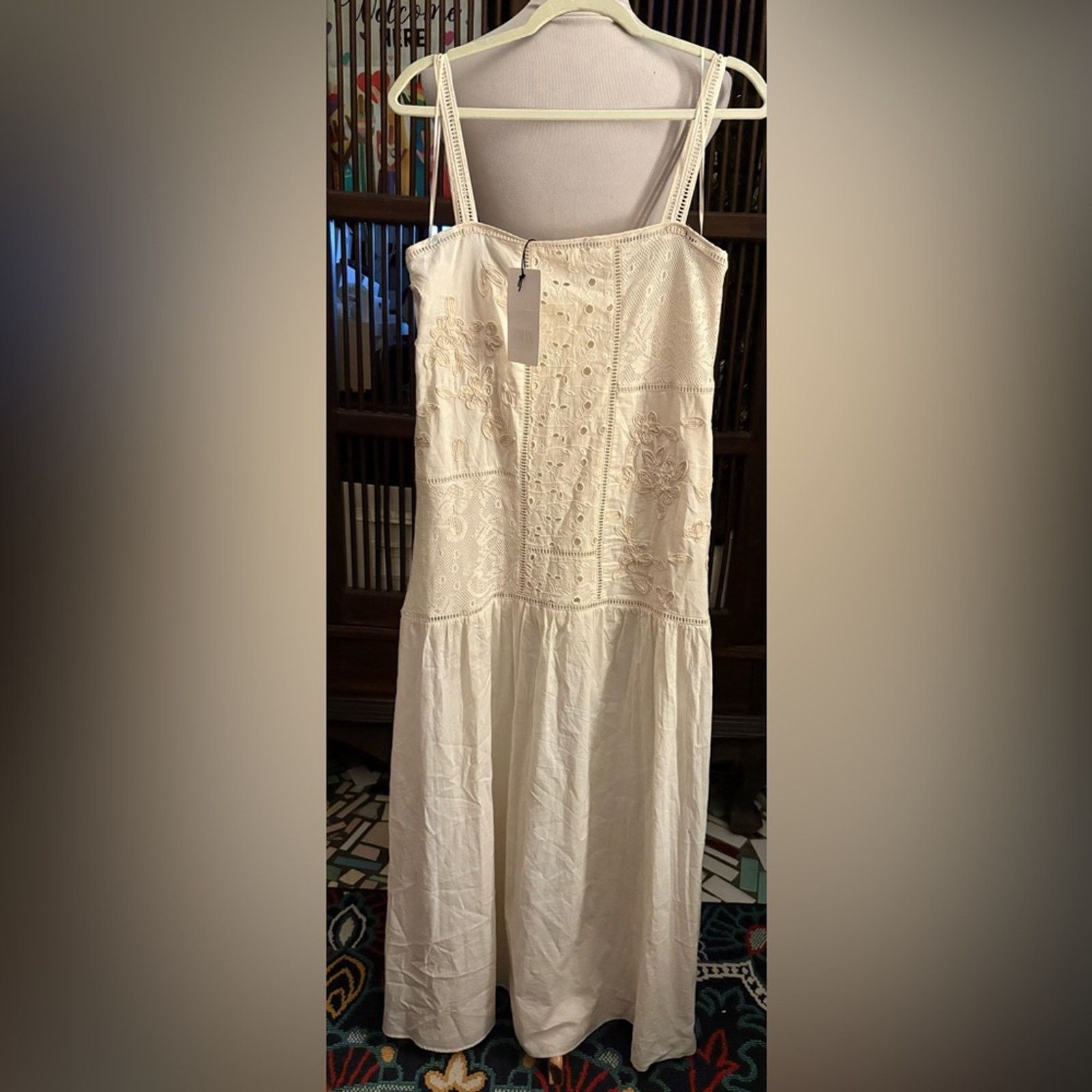 Zara Nwt- ZARA WOMENS PATCHWORK EMBROIDERED MIDI DRESS-L Size L / US 10 / IT 46 - 2 Thumbnail
