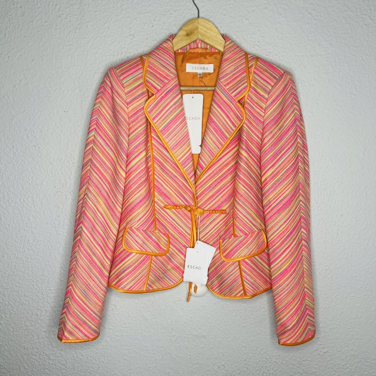 image of Escada Blazer Jacket Kurzjacke Short Multicolor Pink Orange, Women's (Size Small)