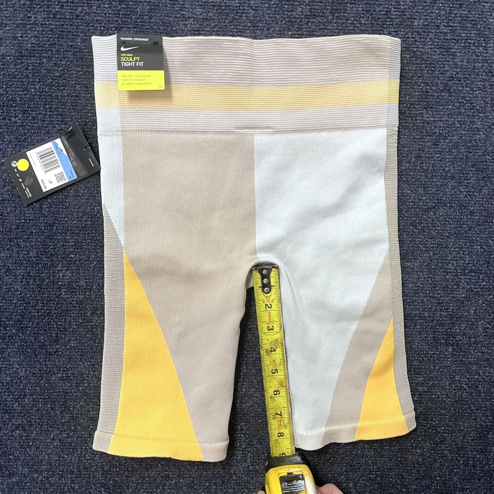 Nike Nike Dri-FIT Tight Fit Shorts Womens M Gray Yellow Colorblock Training Yoga Size 32" / US 10 / IT 46 - 6 Thumbnail