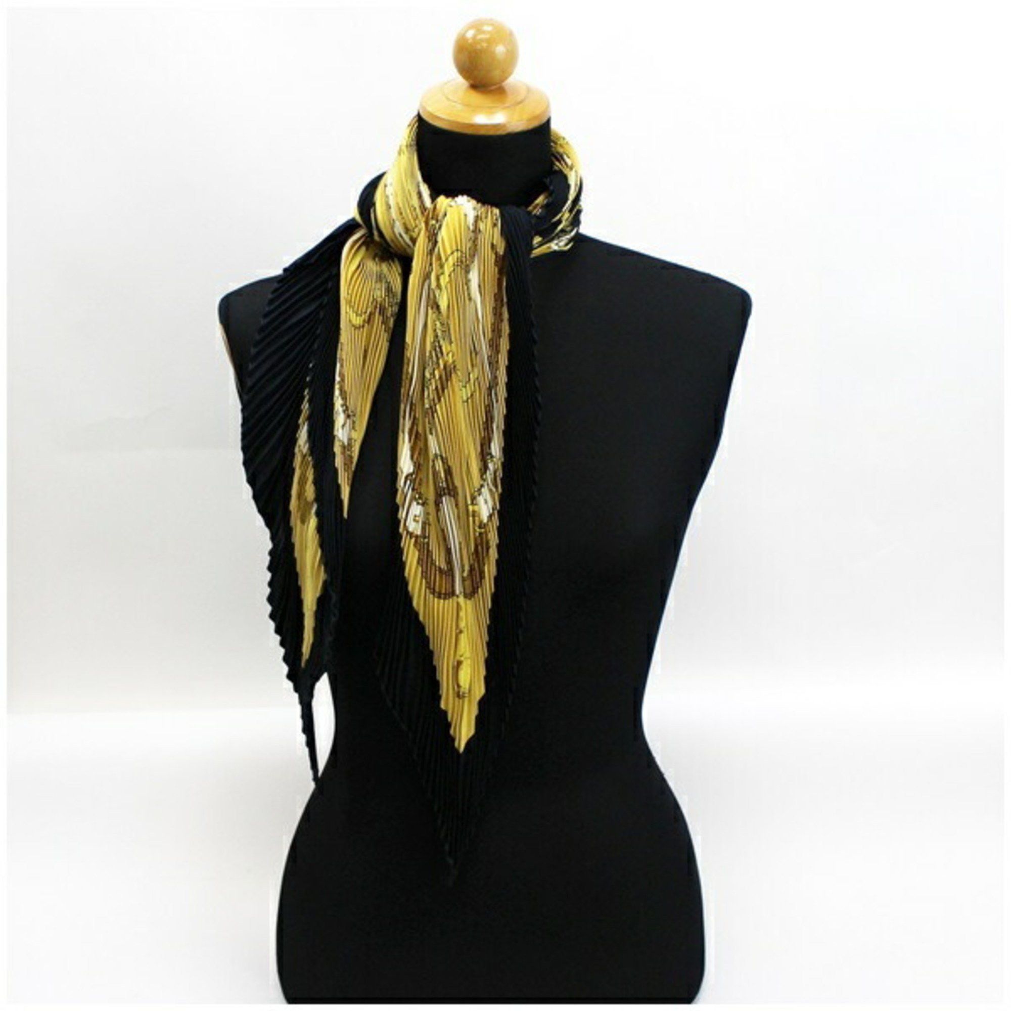 image of Hermes Pleated Scarf Muffler "eperon D'or" Golden Spurs Hermes Ladies in Black, Women's