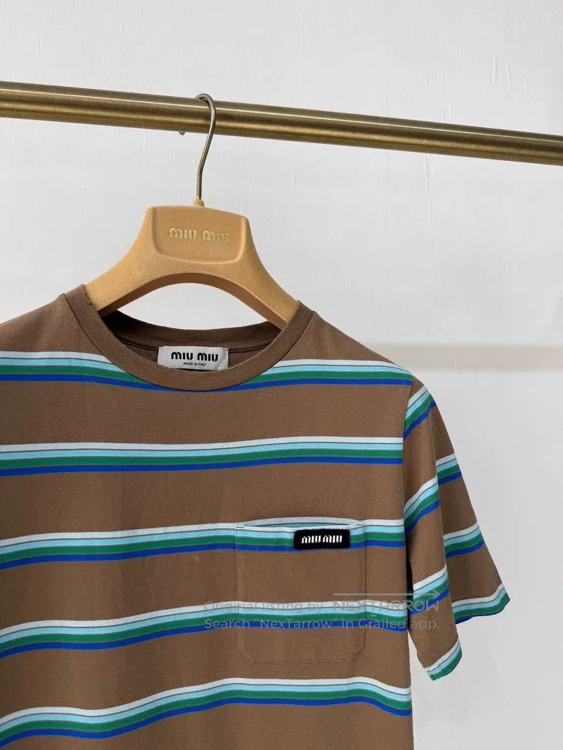 Miu Miu Miu Miu Size XS Brown-green striped T-shirt Size XS / US 0-2 / IT 36-38 - 2 Thumbnail