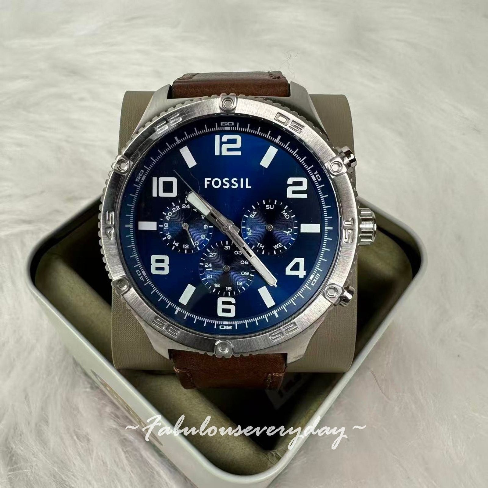 Fossil FOSSIL Mens Brox Multifunction Brown Leather Watch 50mm Blue Size ONE SIZE - 1 Thumbnail
