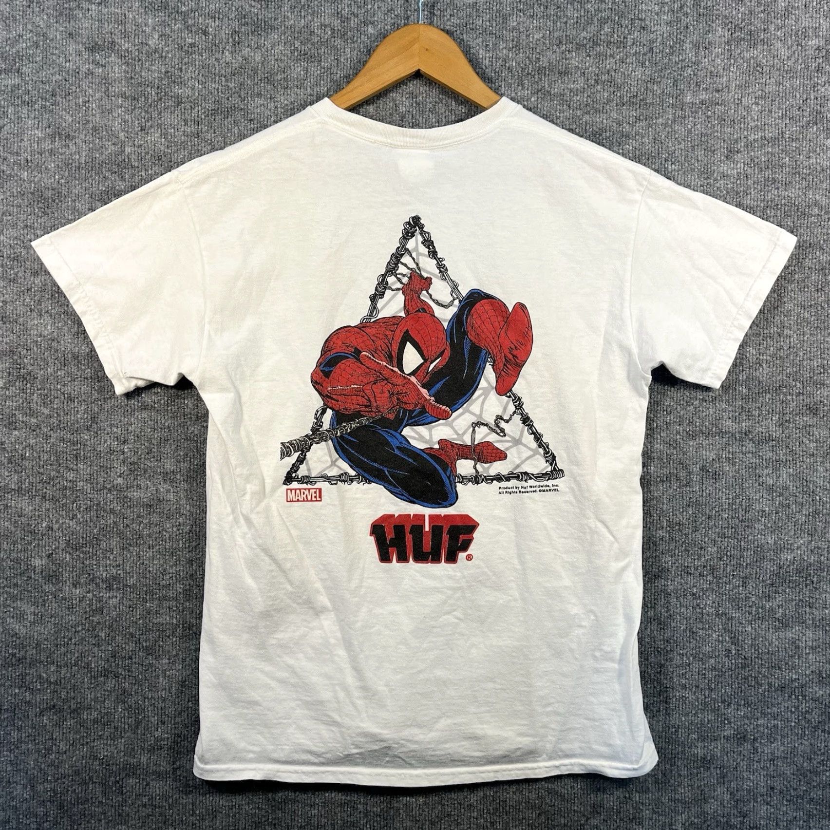 Vintage HUF x Marvel Spider-Man Double Sided T-Shirt Mens Medium White Crew Neck Short Sleeve Graphic Print Marvel Comics Size US M / EU 48-50 / 2 - 2 Thumbnail
