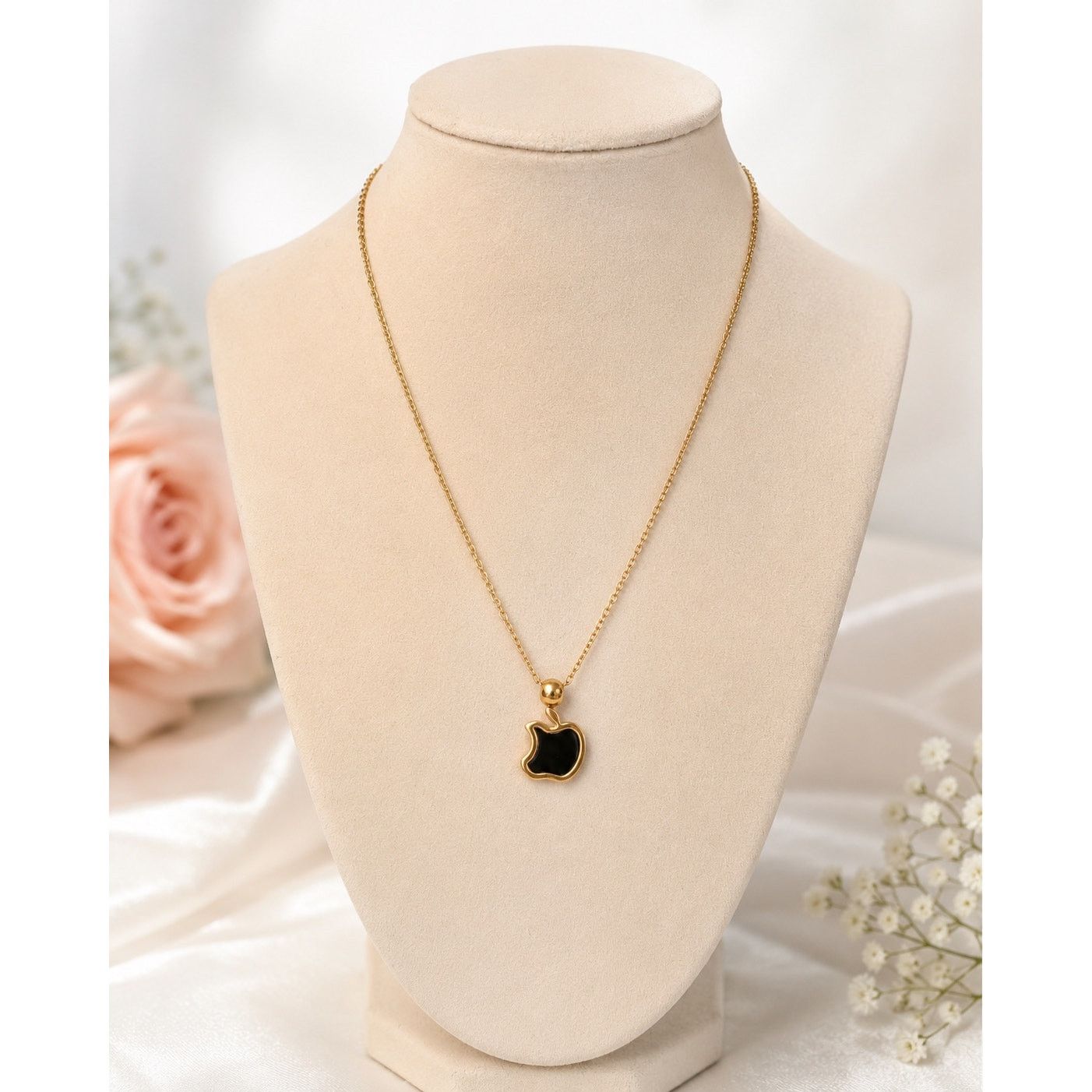 Other Black Apple Pendant Necklace Gold Stainless Steel Minimal Size ONE SIZE - 1 Thumbnail