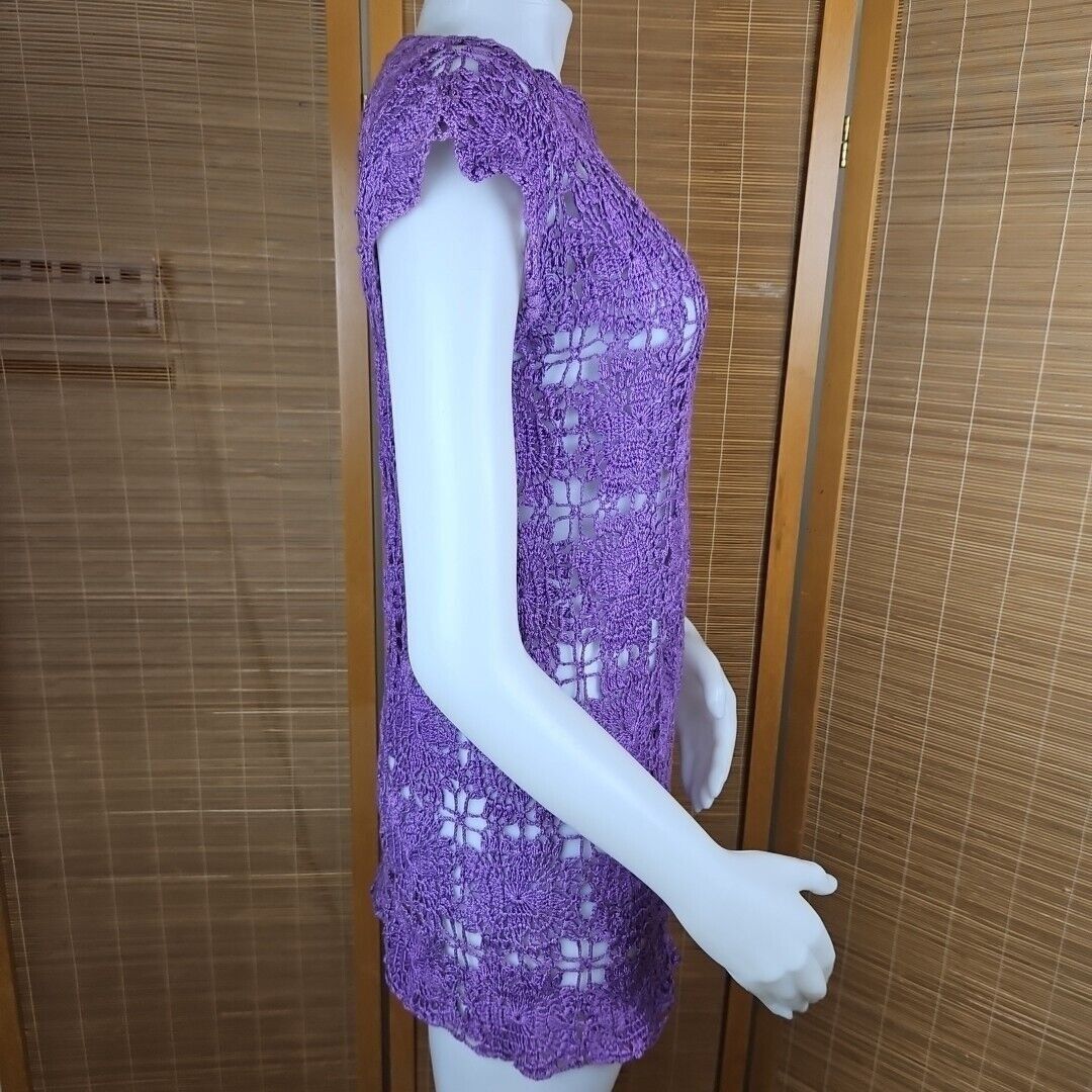 Other Handmade Crochet Dress Womens S/M Purple Boho Tunic Beach Co Size S / US 4 / IT 40 - 3 Thumbnail