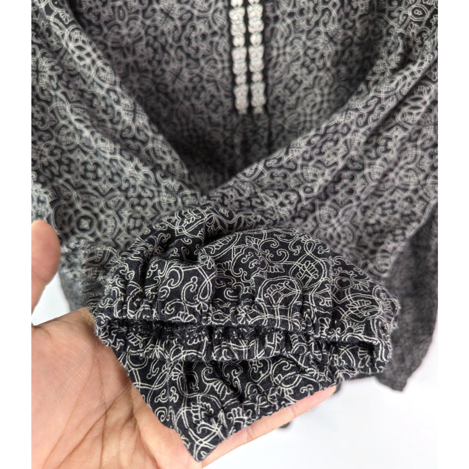 Lucky Brand Lucky Brand Boho Blouse Shirt 2X Multicolor Black White Embroidered Long Sleeve V-Neck Geometric Boho 90s Womens Size XXL / US 16-18 / IT 52-54 - 3 Thumbnail