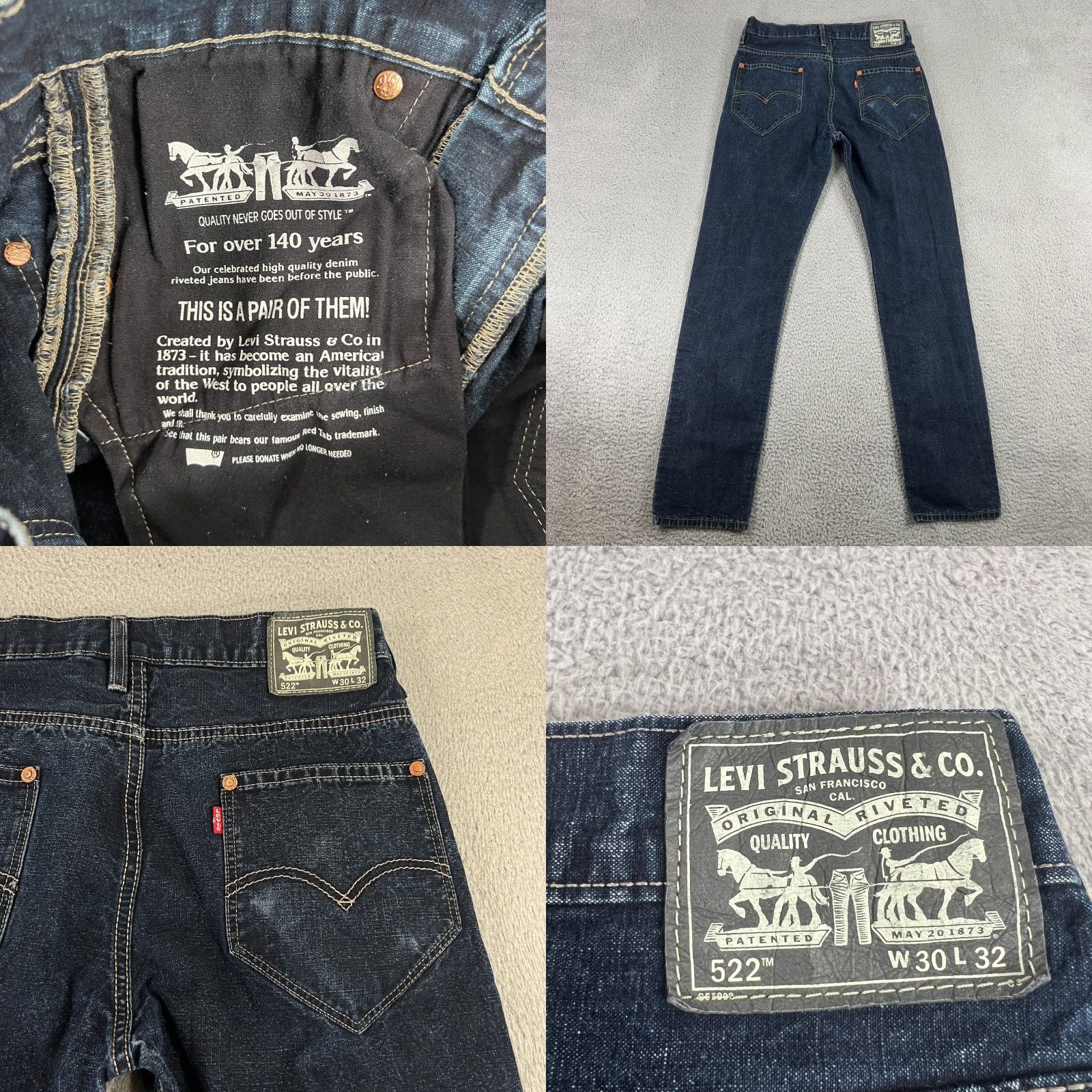 Levi's VINTAGE Levi's 522 Jeans Mens 30X32 Dark Wash Slim Tappered Jeans Size US 30 / EU 46 - 8 Thumbnail