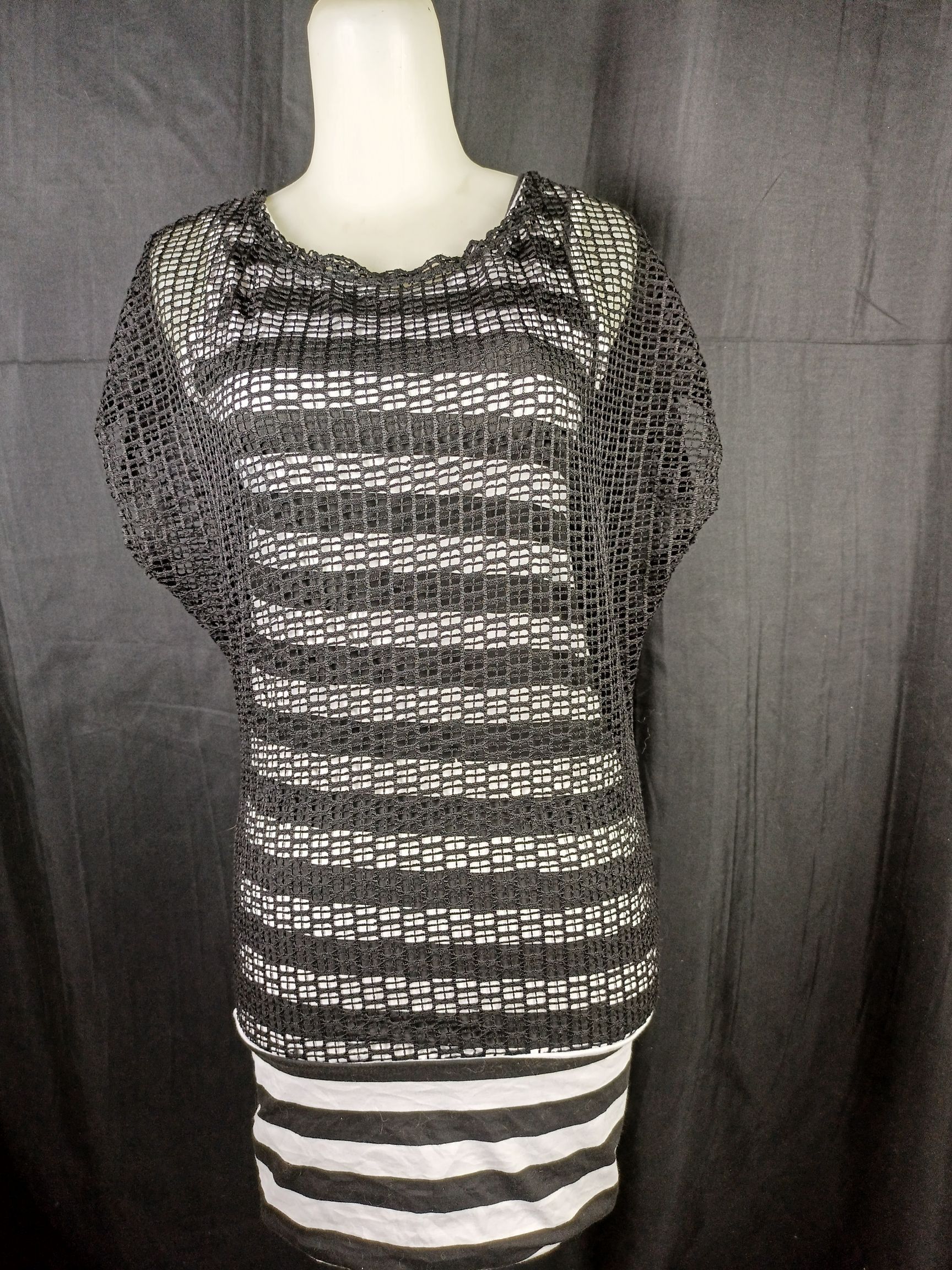 Japanese Brand Women's Black Mesh Black & White Stripped Sleeveless Dress Size M / US 6-8 / IT 42-44 - 14 Thumbnail
