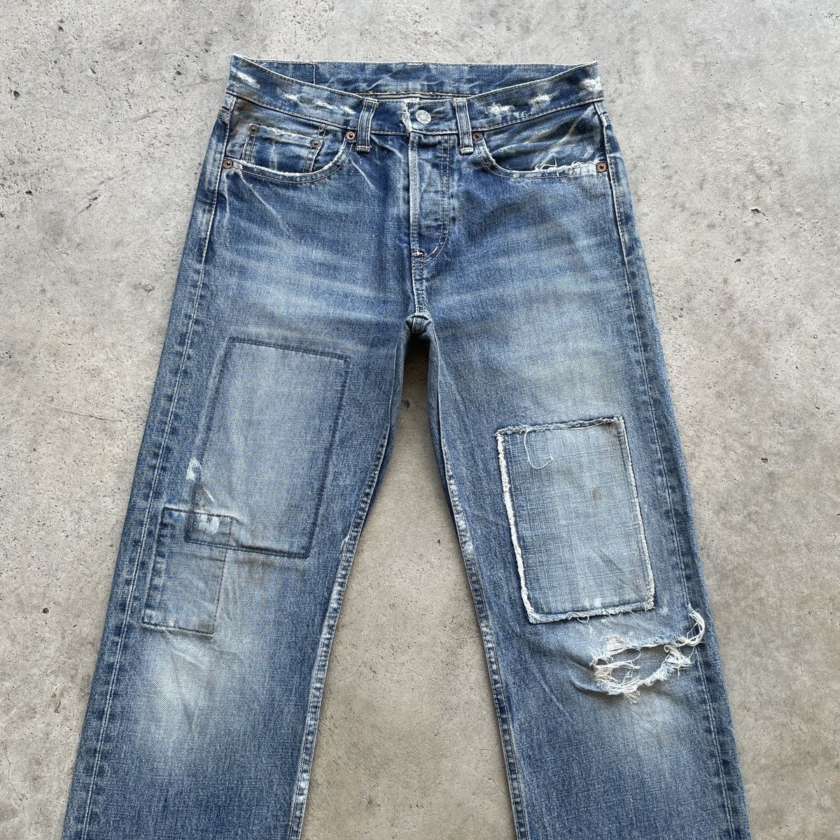 Japanese Brand W30💥 Vintage D.M.G Patchwork Faded Distressed Jeans Pants Size US 30 / EU 46 - 3 Thumbnail
