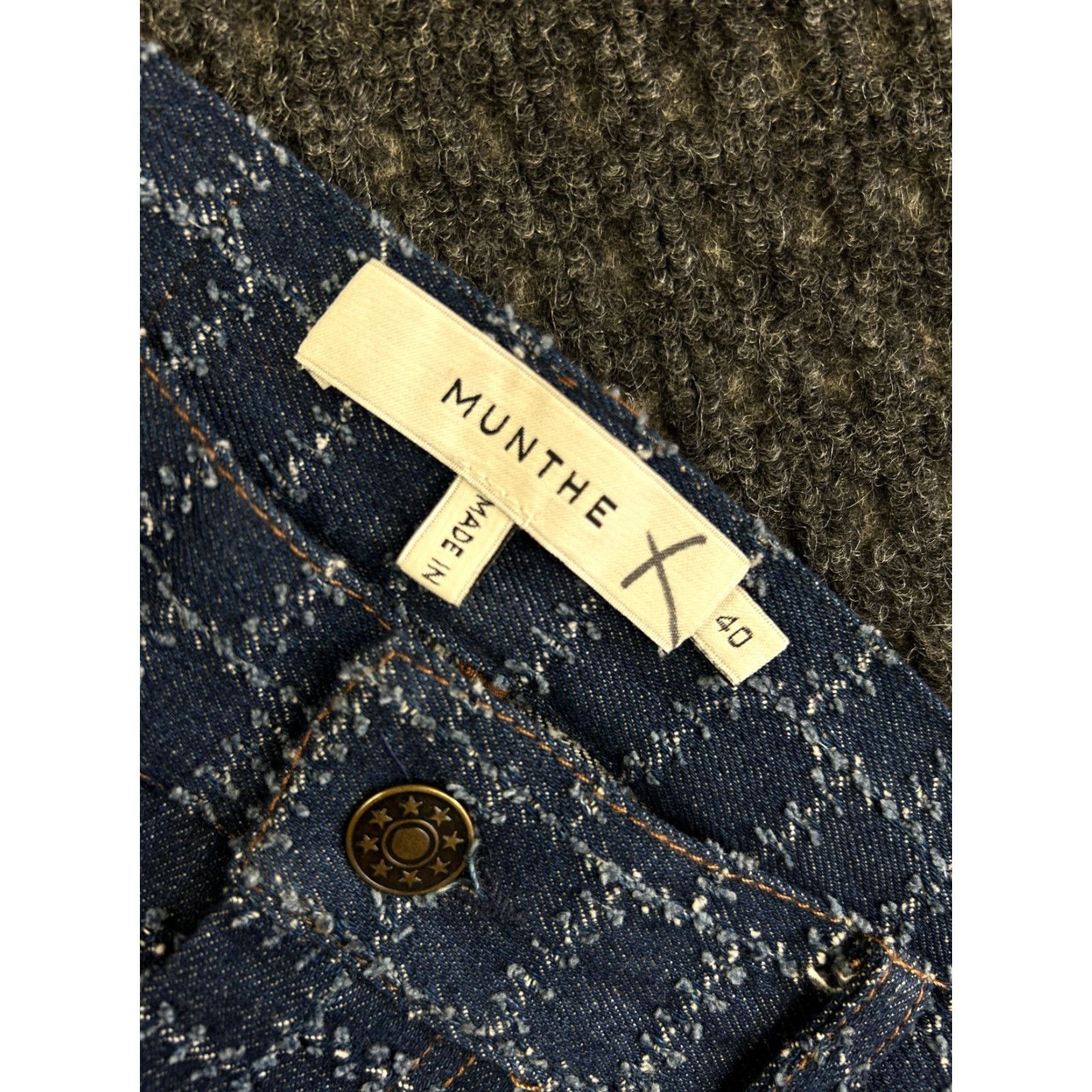 MUNTHE Munthe Jeans Women’s Denim Pants 10 US 40 EU Blue Checkered Cross Stitched Straight Zip Cotton Denim Size 32" / US 10 / IT 46 - 4 Thumbnail