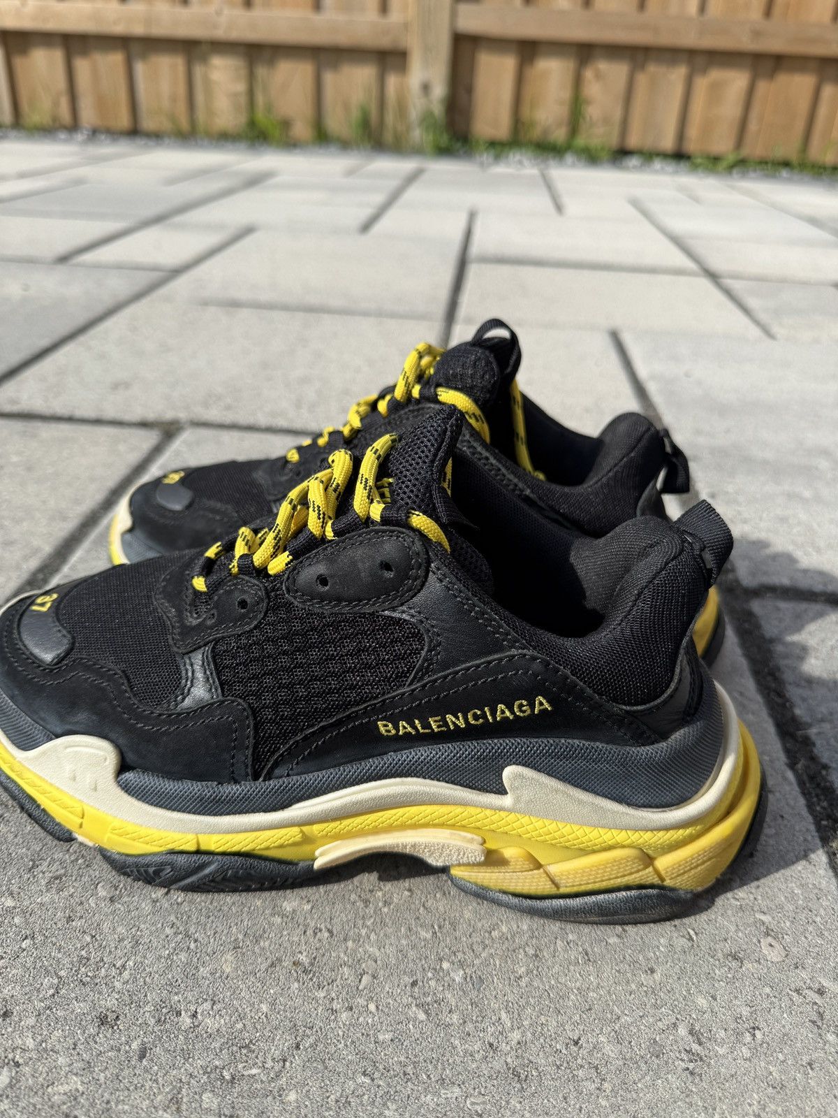 Balenciaga Balenciaga Triple S Distressed Sneakers Black/Yellow Size US 7 / IT 37 - 3 Thumbnail