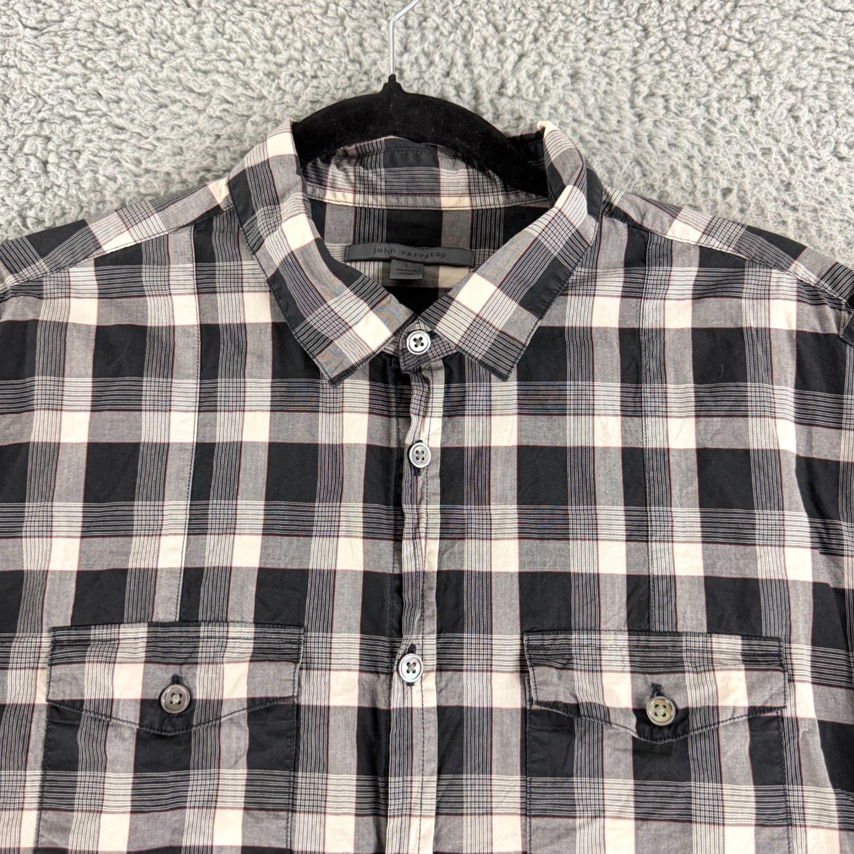 John Varvatos John Varvatos Button-Up Shirt Mens Large Black Plaid Long Sleeve 100% Cotton Size US L / EU 52-54 / 3 - 2 Thumbnail