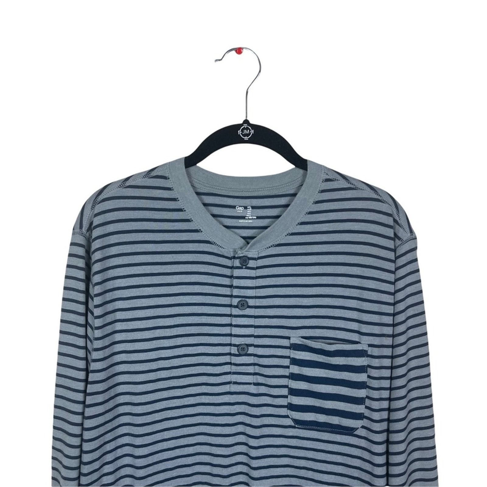 Gap Gap Striped Knit Long Sleeve 3 Button Henley Gray Navy Large Size US L / EU 52-54 / 3 - 2 Thumbnail