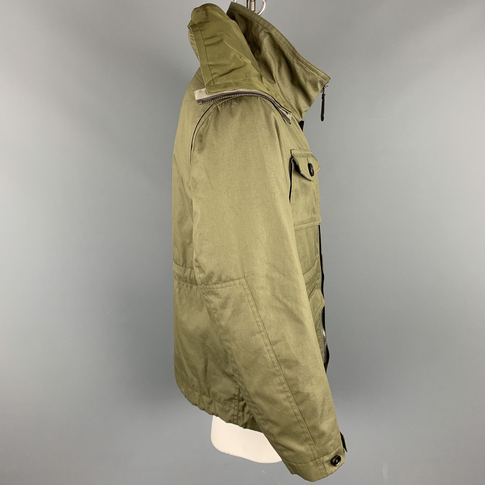 Burberry Prorsum Resort 2013 Size 42 Olive Solid Cotton Zip & Snaps Jacket Size US L / EU 52-54 / 3 - 5 Thumbnail