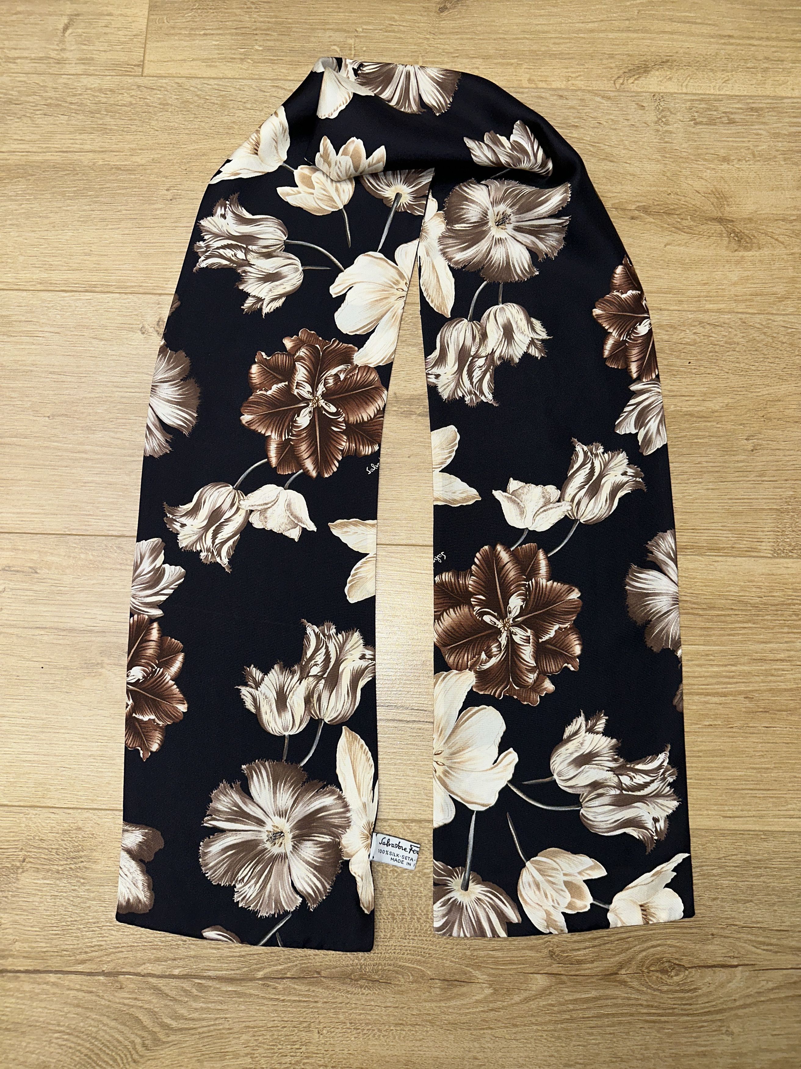 Salvatore Ferragamo Salvatore Ferragamo Silk Floral Scarf Rare Long Neck Tie Size ONE SIZE - 1 Thumbnail