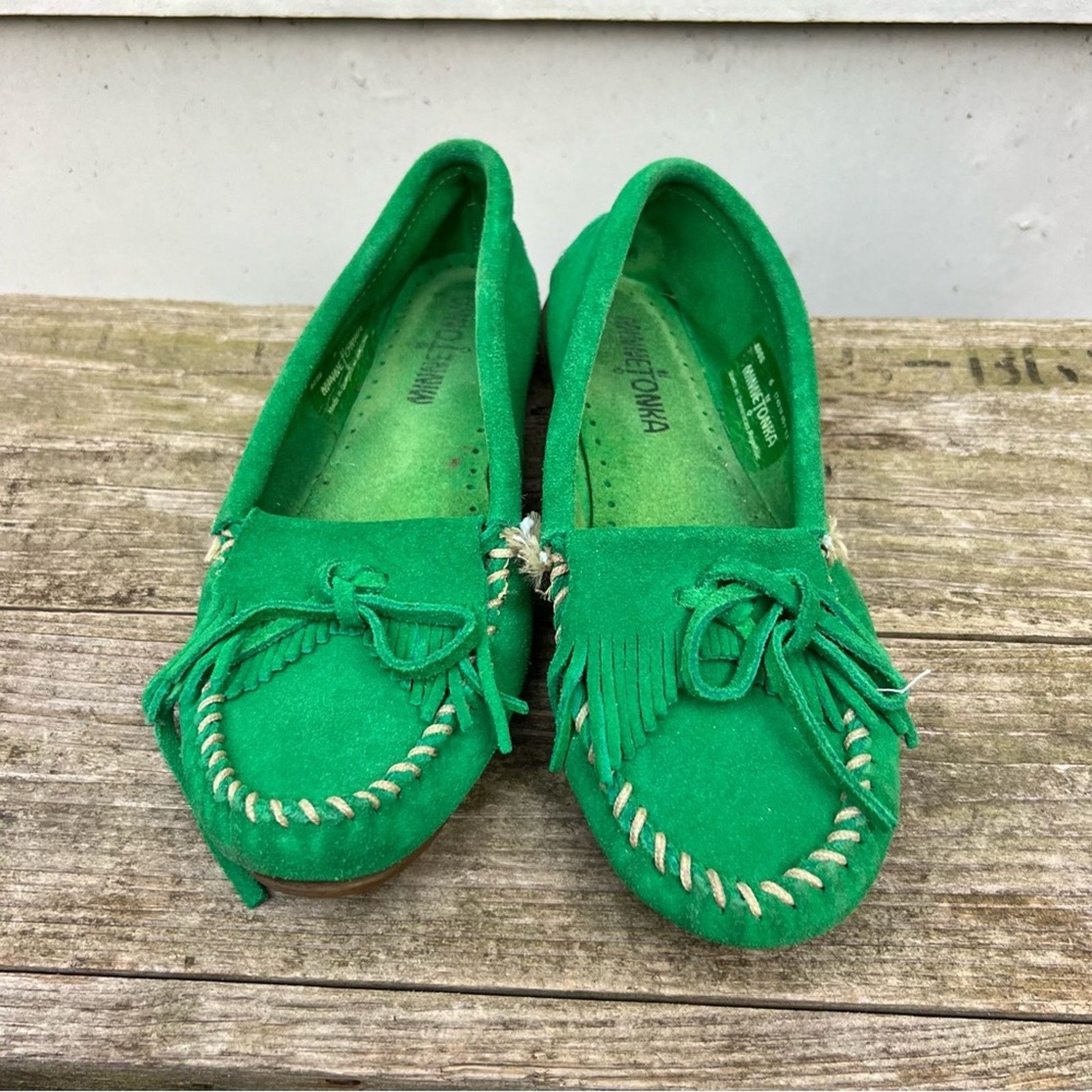 Minnetonka Minnetonka Kelly Green Kilty Kiltie Suede Leather Moccasins Grailed