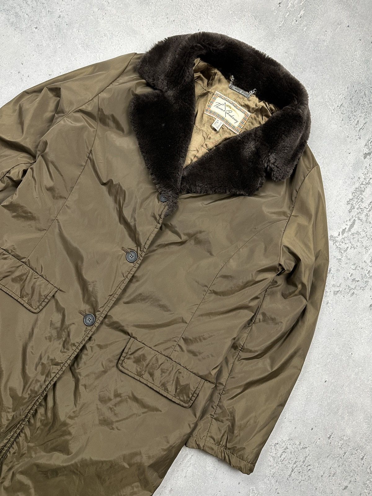 Burberry Vintage Thomas Burberry 80s Faux Fur Collar Long Padded Coat Size XL / US 12-14 / IT 48-50 - 13 Thumbnail