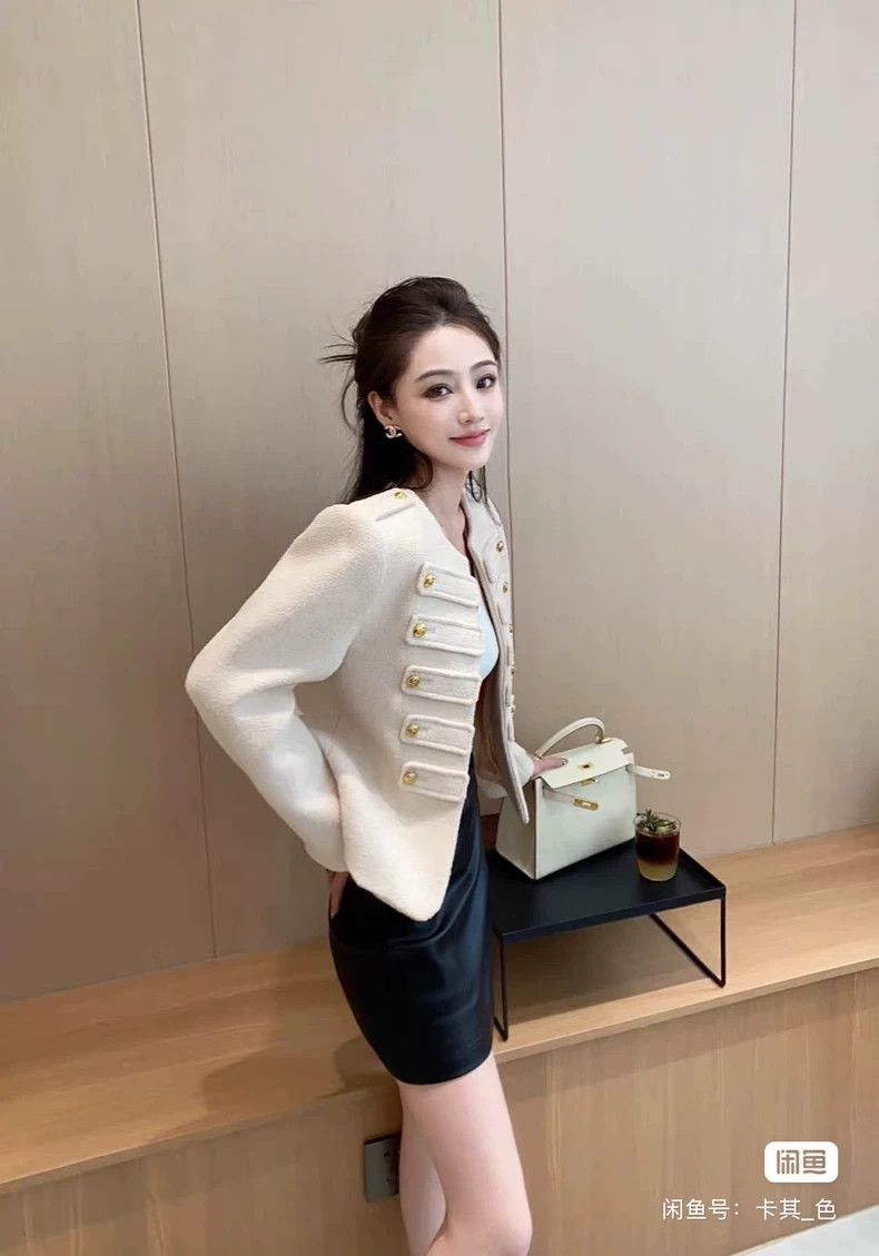 Celine CELINE size 38 White gold double-breasted wool jacket coat Size M / US 6-8 / IT 42-44 - 4 Thumbnail