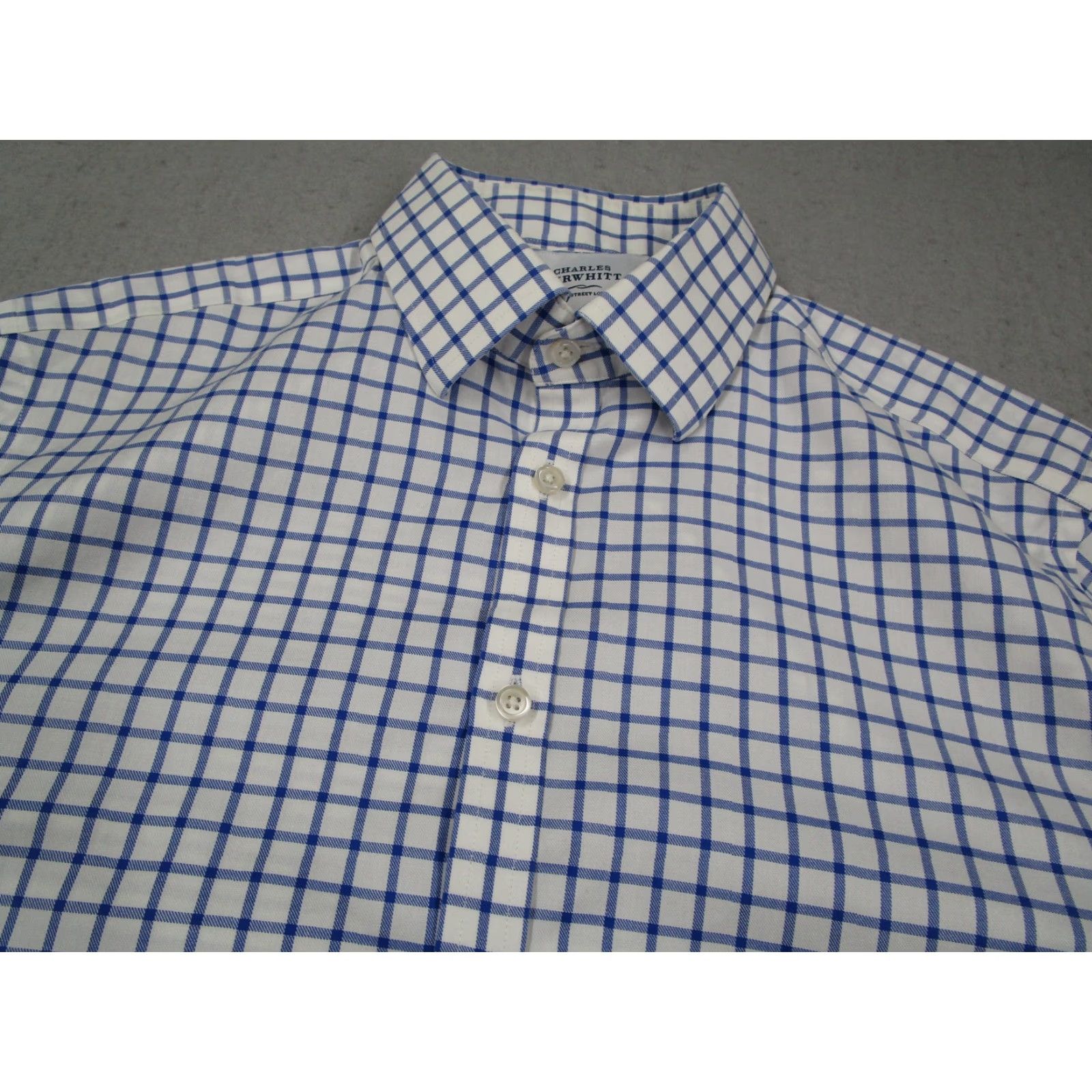 Charles Tyrwhitt Charles Tyrwhitt Shirt Adult 16/34 White Blue Windowpane Non-Iron Extra Slim Fit Dress Shirt Mens Size US S / EU 44-46 / 1 - 2 Thumbnail