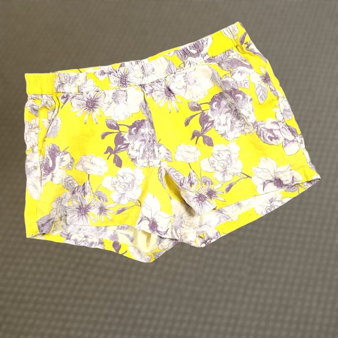 Vintage KUT From The Kloth Yellow Floral Linen Shorts Women's 10 Pull On Everyday Bright Size 32" / US 10 / IT 46 - 1 Thumbnail