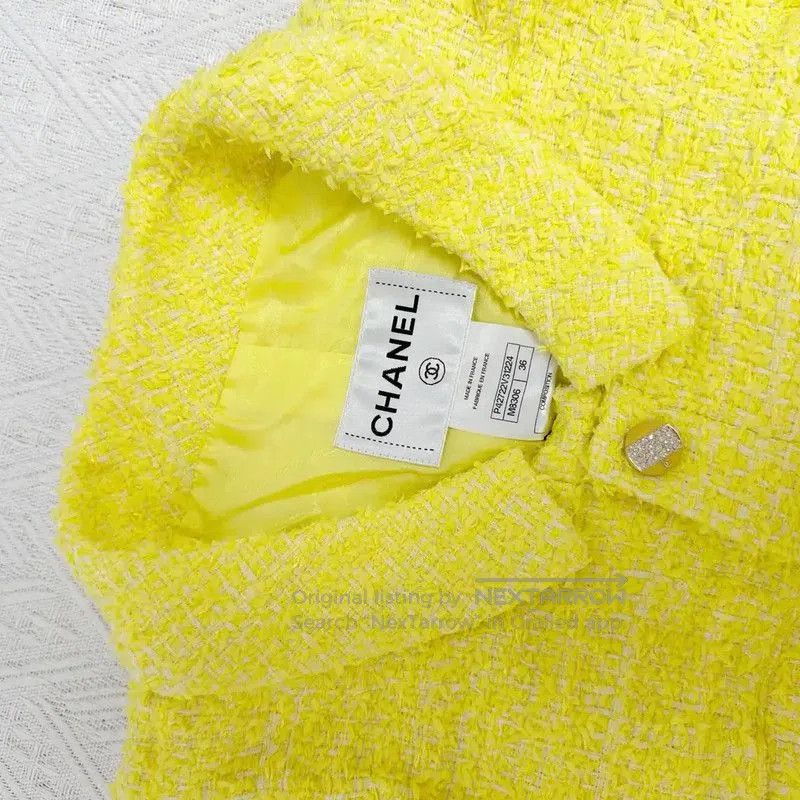 Chanel Chanel Yellow Tweed Short Sleeve Cardigan . Size S / US 4 / IT 40 - 6 Thumbnail