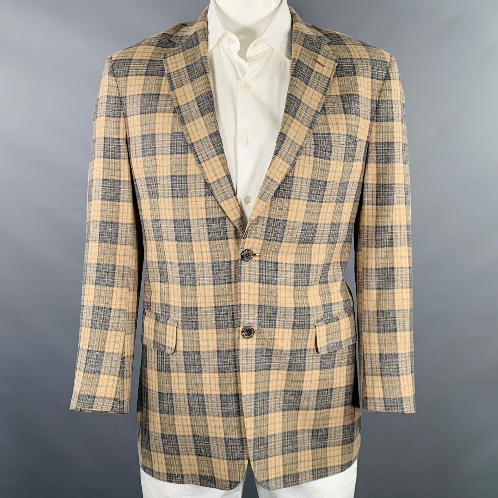 Southwick SOUTHWICK CLOTHES Size 42 Tan Grey Plaid Sport Coat Size 42R - 1 Thumbnail