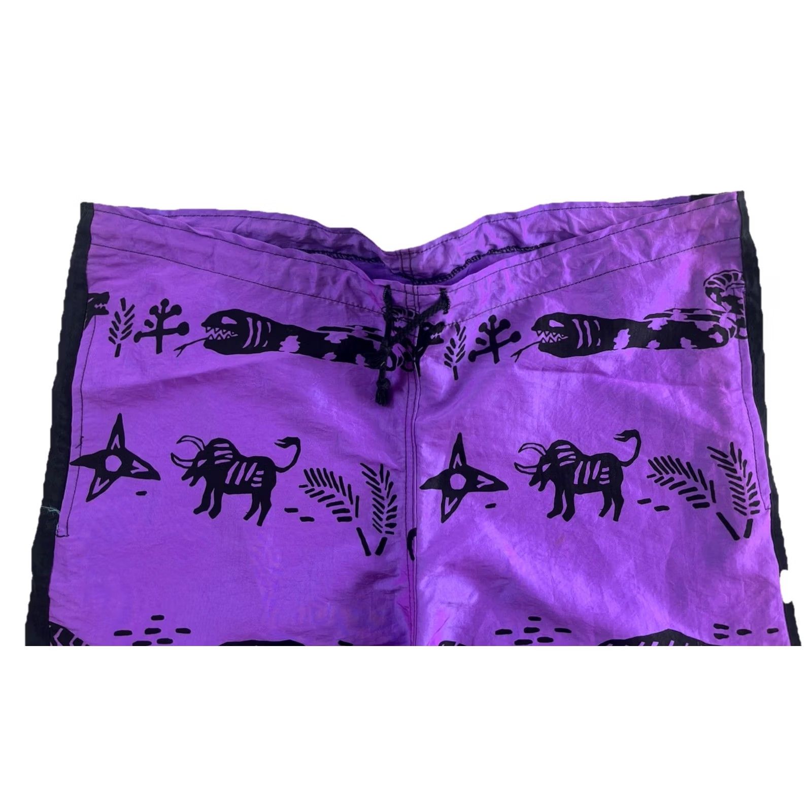 Vintage VINTAGE Surf Fetish Pant Men L Wide-Leg Aztec Animal Snake Tribal Purple Black Nylon Capri Front Flat Drawstring Zip Size US 33 - 4 Thumbnail