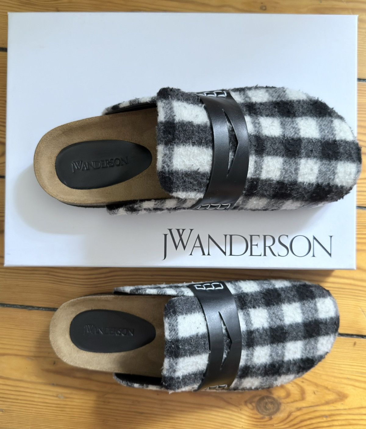 JW Anderson check leather mules in black & white Size 41 UK8