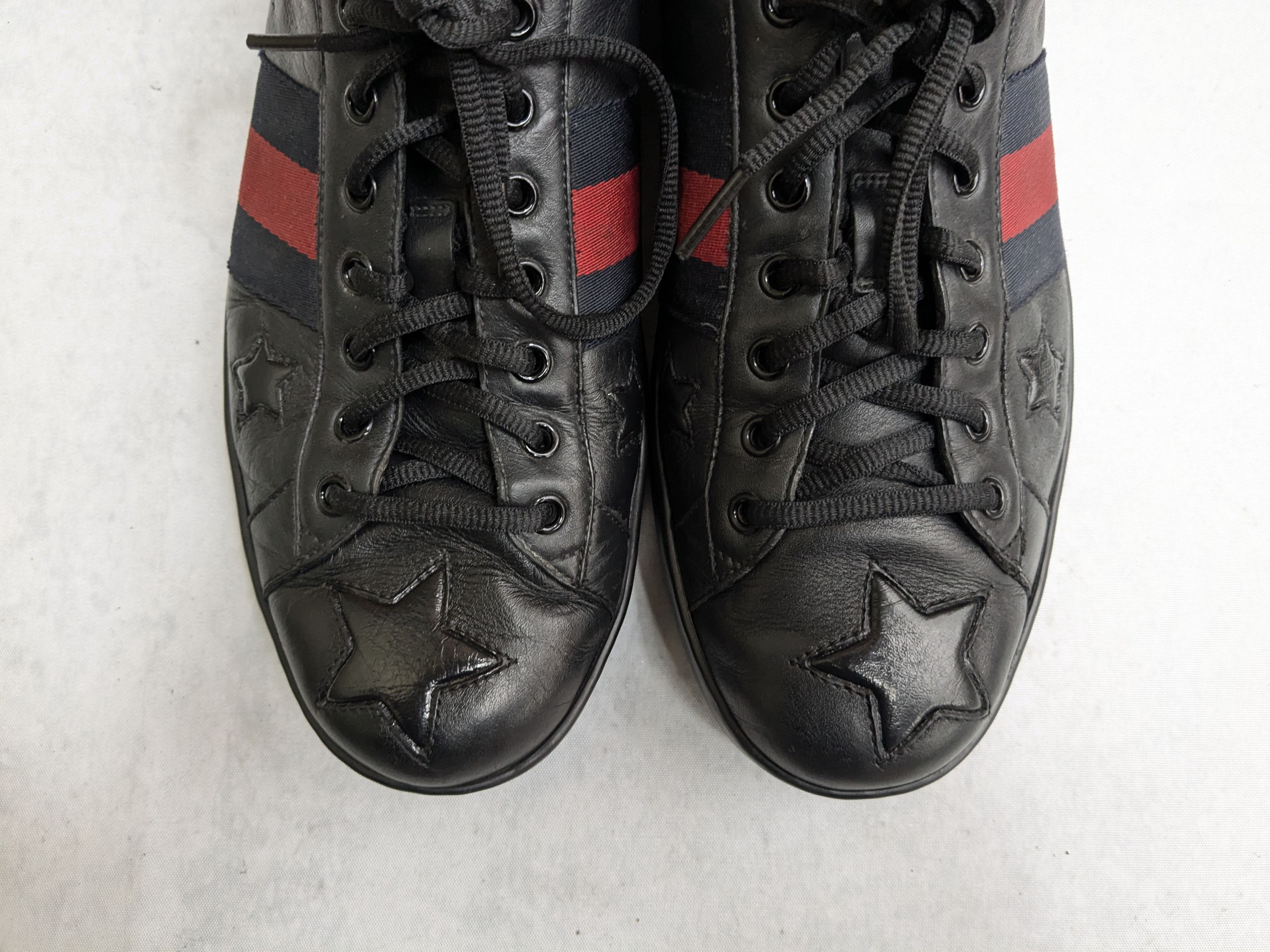 Gucci Gucci Ace Sneakers Black 10.5 Low Tops Leather Stars Size US 10.5 / EU 43-44 - 2 Thumbnail