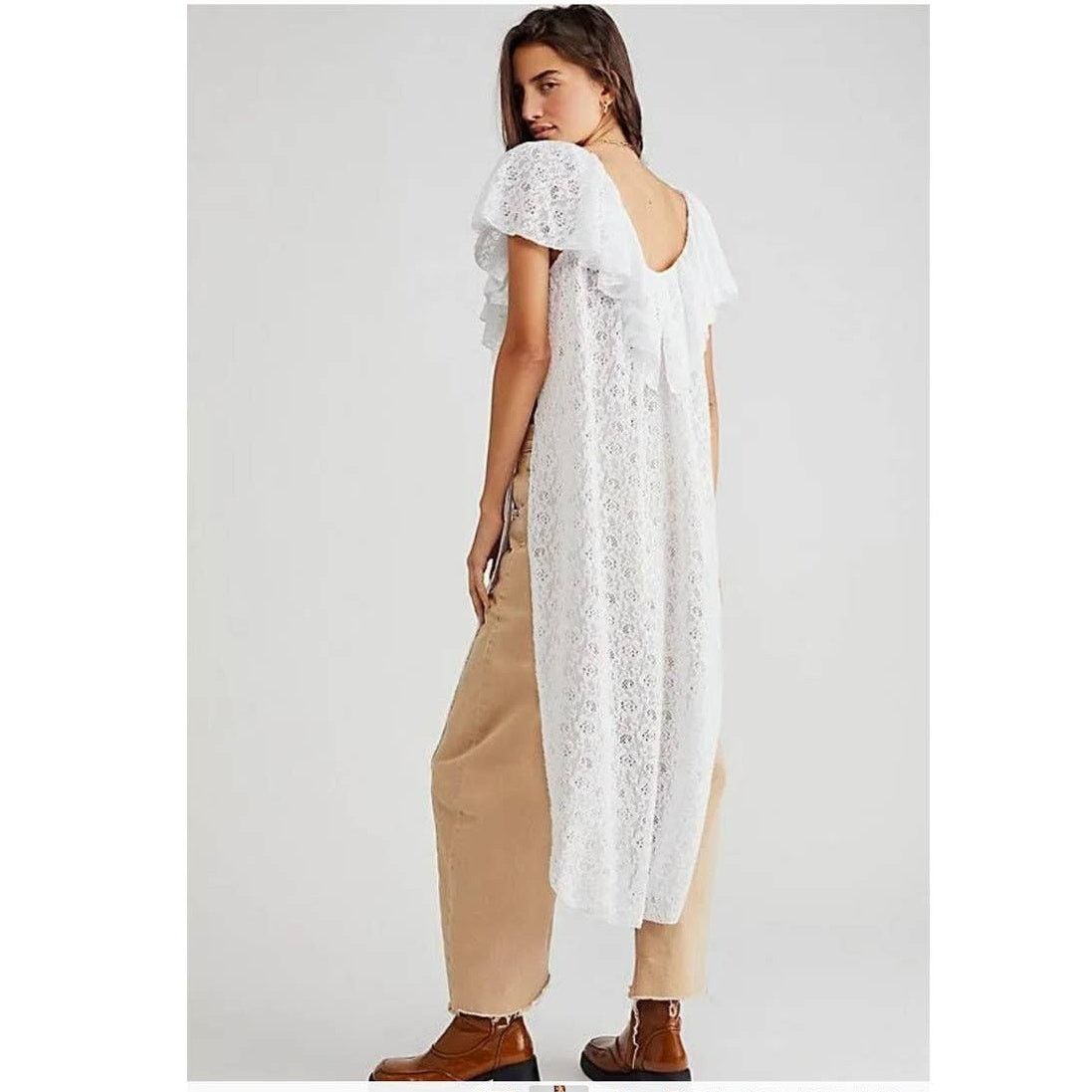 Free People New FREE PEOPLE Waterfall Maxi Lace Top $198 SMALL Ivory Size S / US 4 / IT 40 - 2 Thumbnail