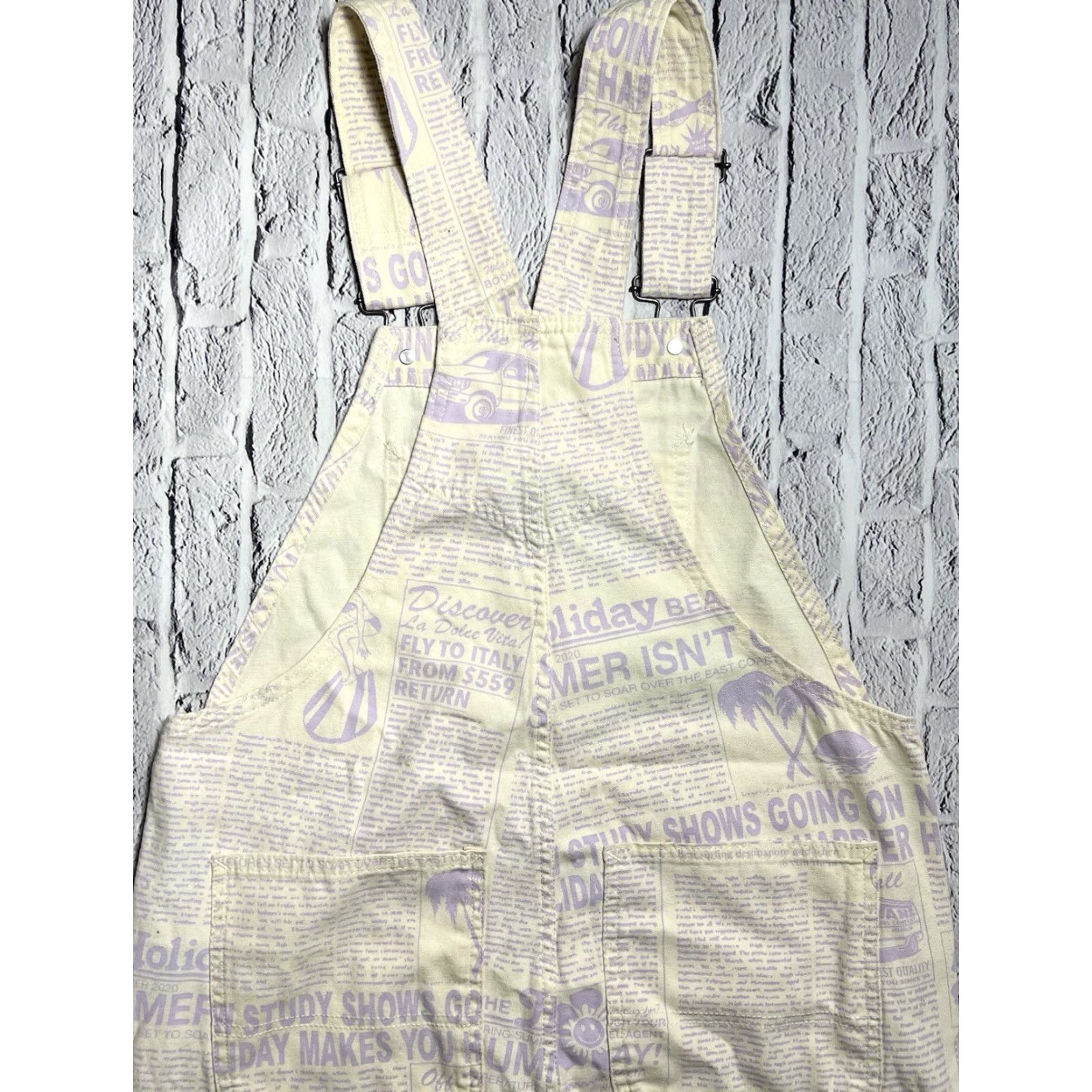 Vans VANS Overalls Pants Women S Cream Jeans 28.5” Inseam Small Surfer Newspaper Purple Size 28" / US 6 / IT 42 - 5 Thumbnail