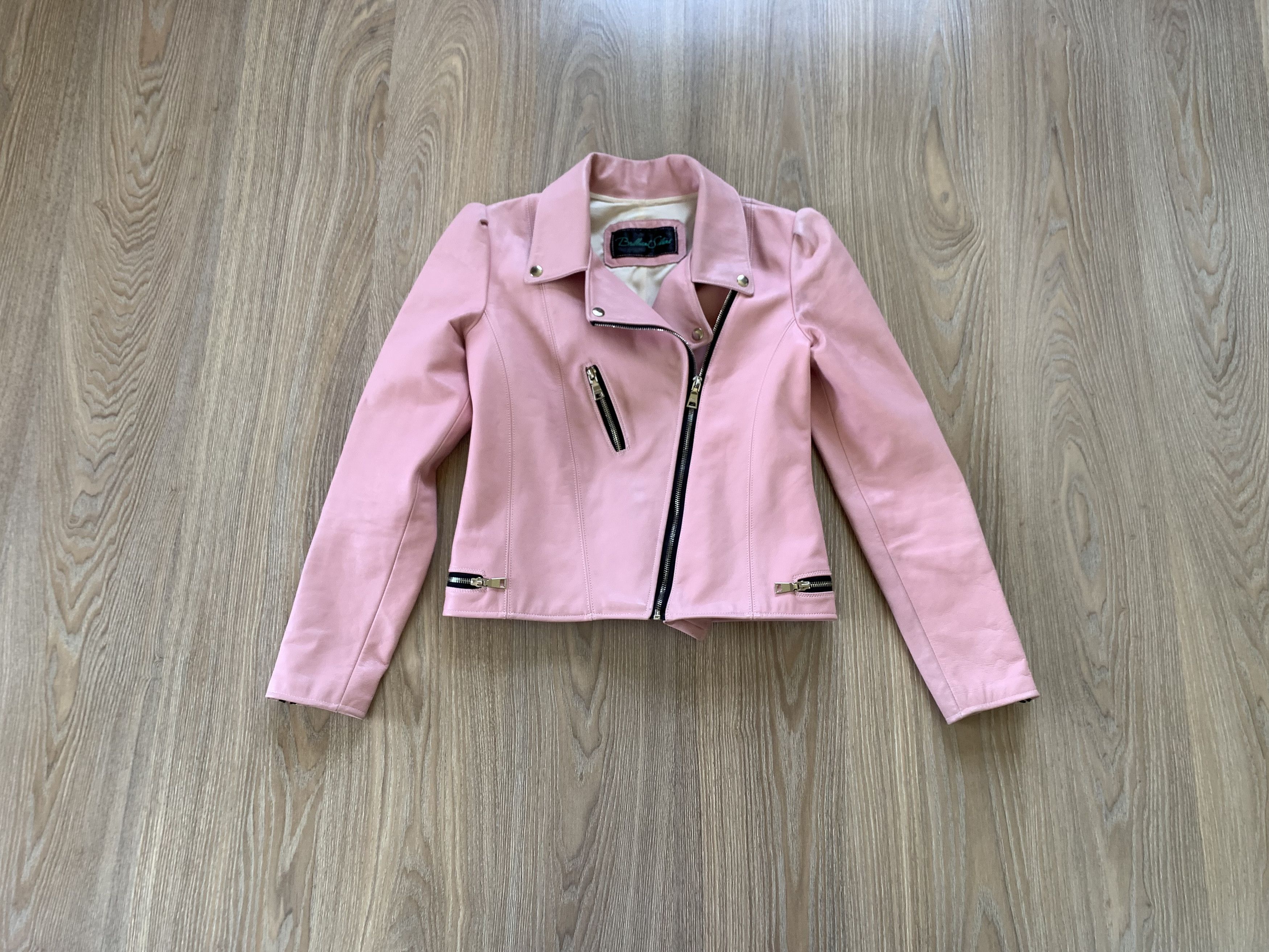 Designer Brilliant Sisters Pink Leather Biker Jacket Size XS / US 0-2 / IT 36-38 - 1 Thumbnail