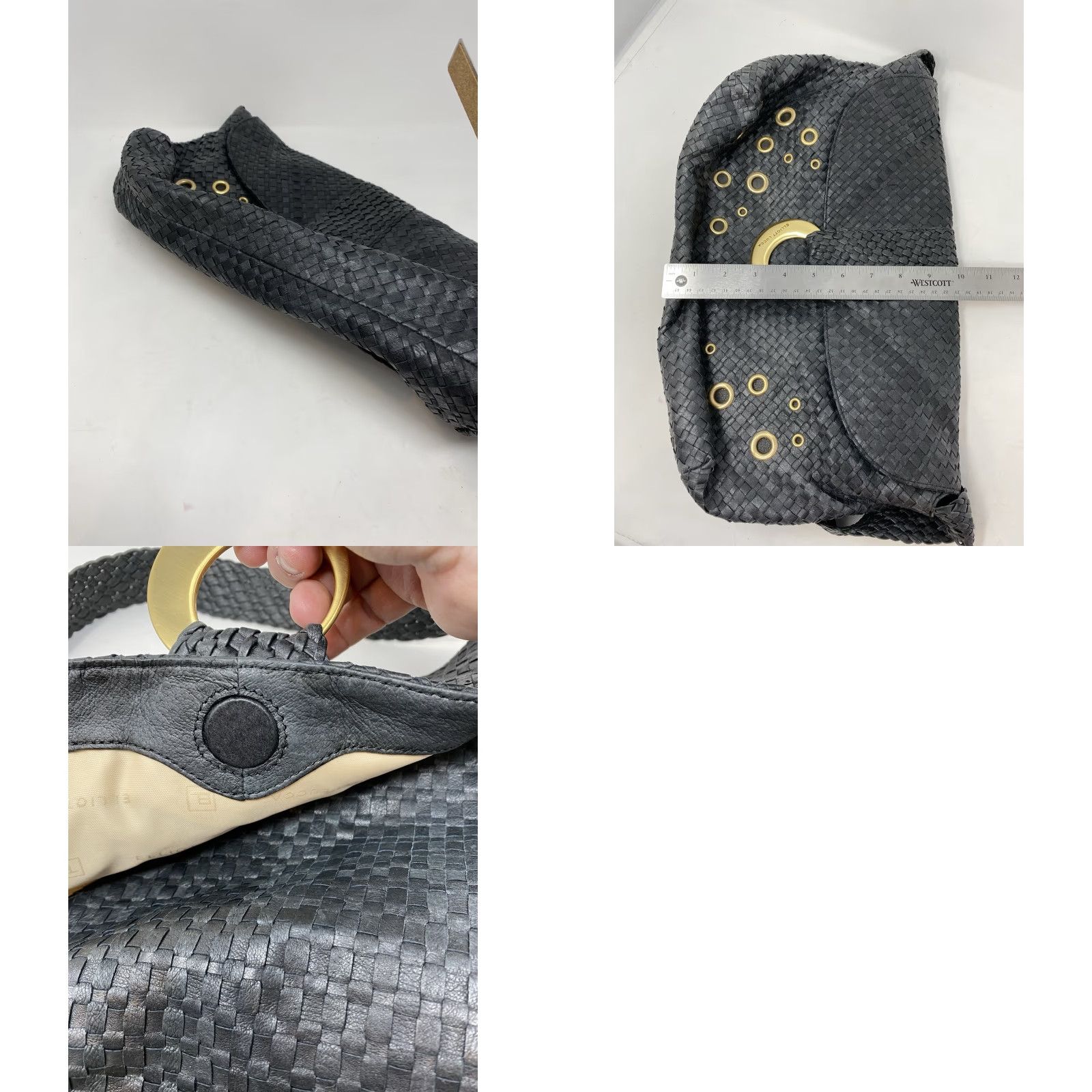 Vintage Elliott Lucca Black Leather Shoulder Bag Braided Grommet Hobo Bag Flap Medium Womens Size ONE SIZE - 8 Thumbnail