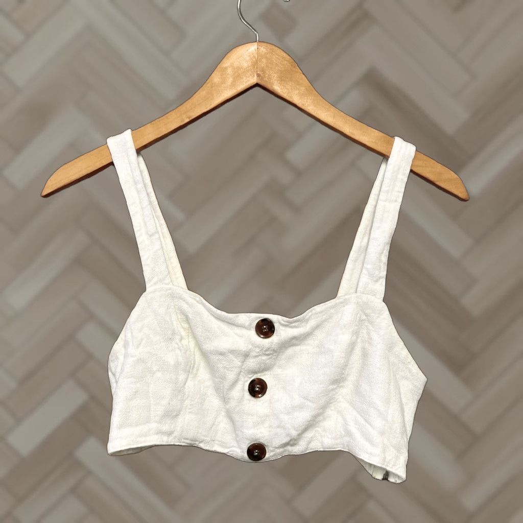 Show Me Your MuMu Show Me Your MuMu White Adeline Crop Top Tank - M Womens Cropped Linen Rayon Sleeveless Shirt/Top Size M / US 6-8 / IT 42-44 - 1 Thumbnail
