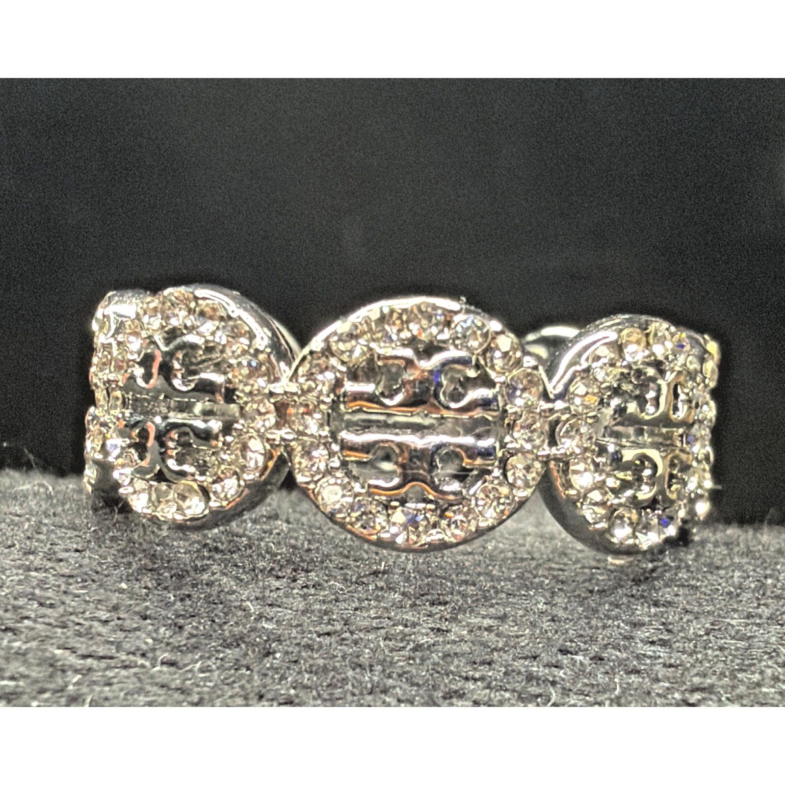 Tory Burch Tory Burch Silver Miller Pavé Ring T Logo Swarovski Size 7 Size ONE SIZE - 1 Thumbnail