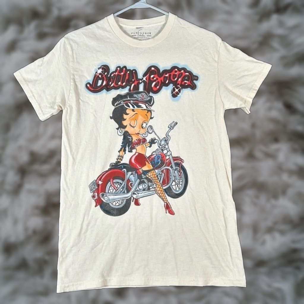 Vintage Betty Boop Motorcycle Graphic T-Shirt Cream S Short Sleeve Crew Neck Unisex Adults Vintage No RN71868 Size US S / EU 44-46 / 1 - 1 Thumbnail