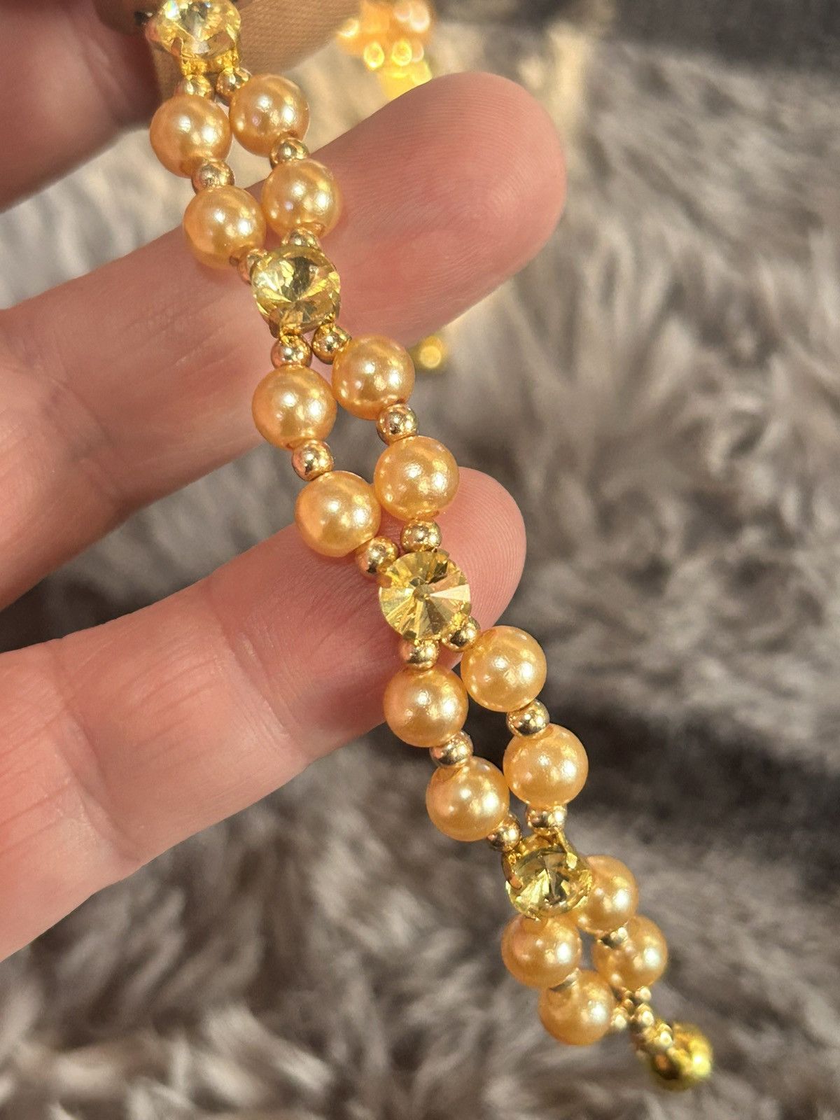 Handmade Handcrafted vintage gem citrine dome crystal pearl bracelet Size ONE SIZE - 5 Thumbnail
