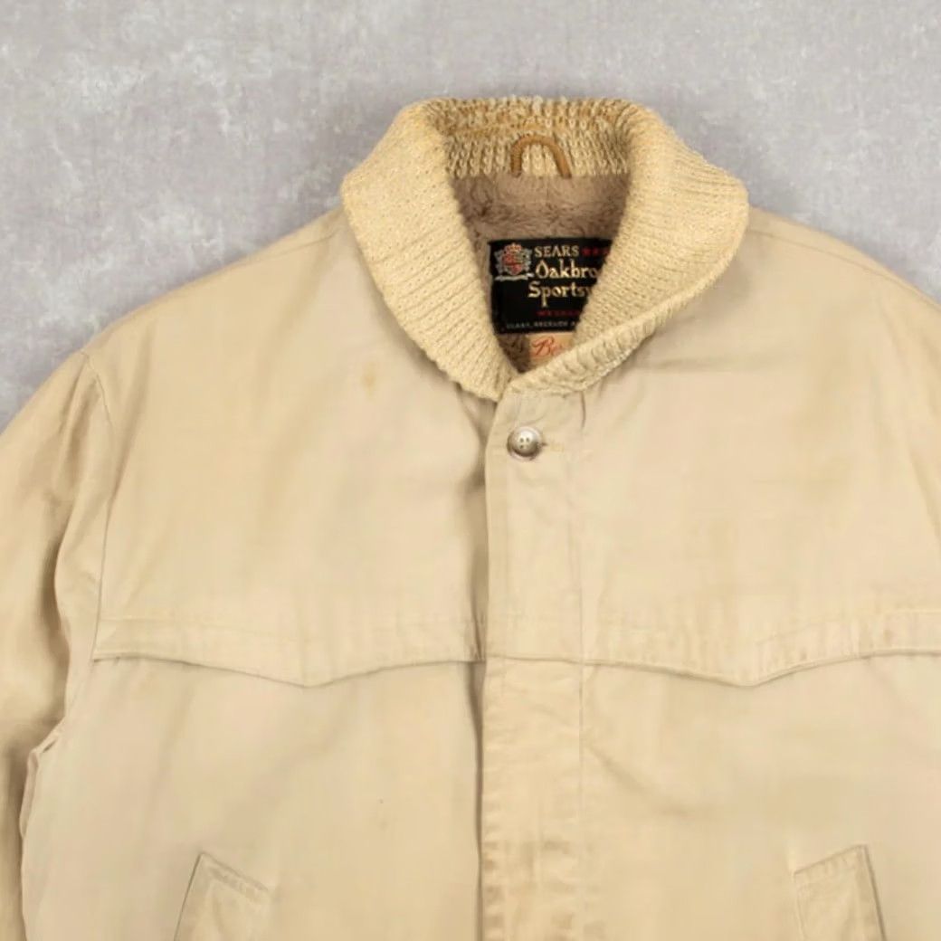 Sears VINTAGE Sears Fleece Lined Collared Full Zip Jacket Outdoor Beige Men Large 90s Retro - Size US L / EU 52-54 / 3 - 3 Thumbnail