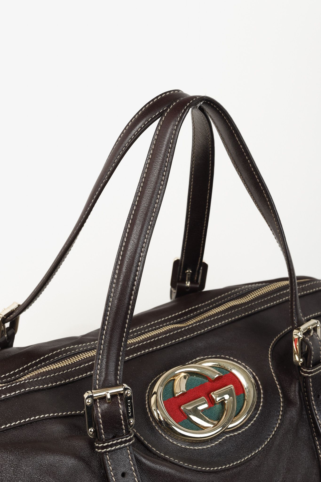 Gucci Gucci Britt Boston Web Brown-Leather Bag Size ONE SIZE - 7 Thumbnail