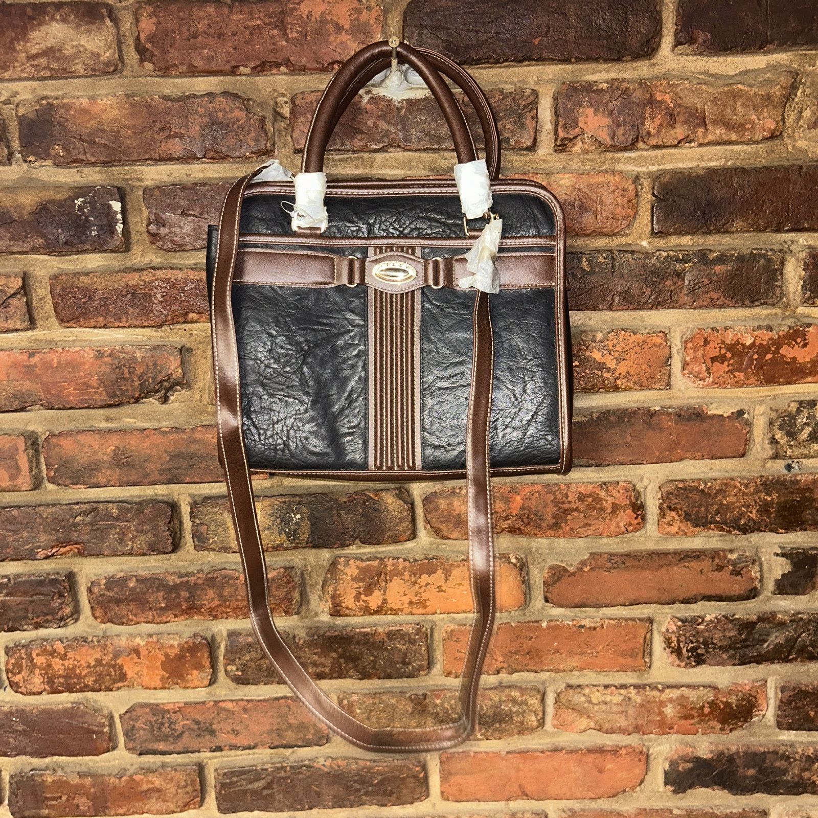 Vintage Faux Leather Italy Italian Shoulder Bag Tote Black Brown, Women's