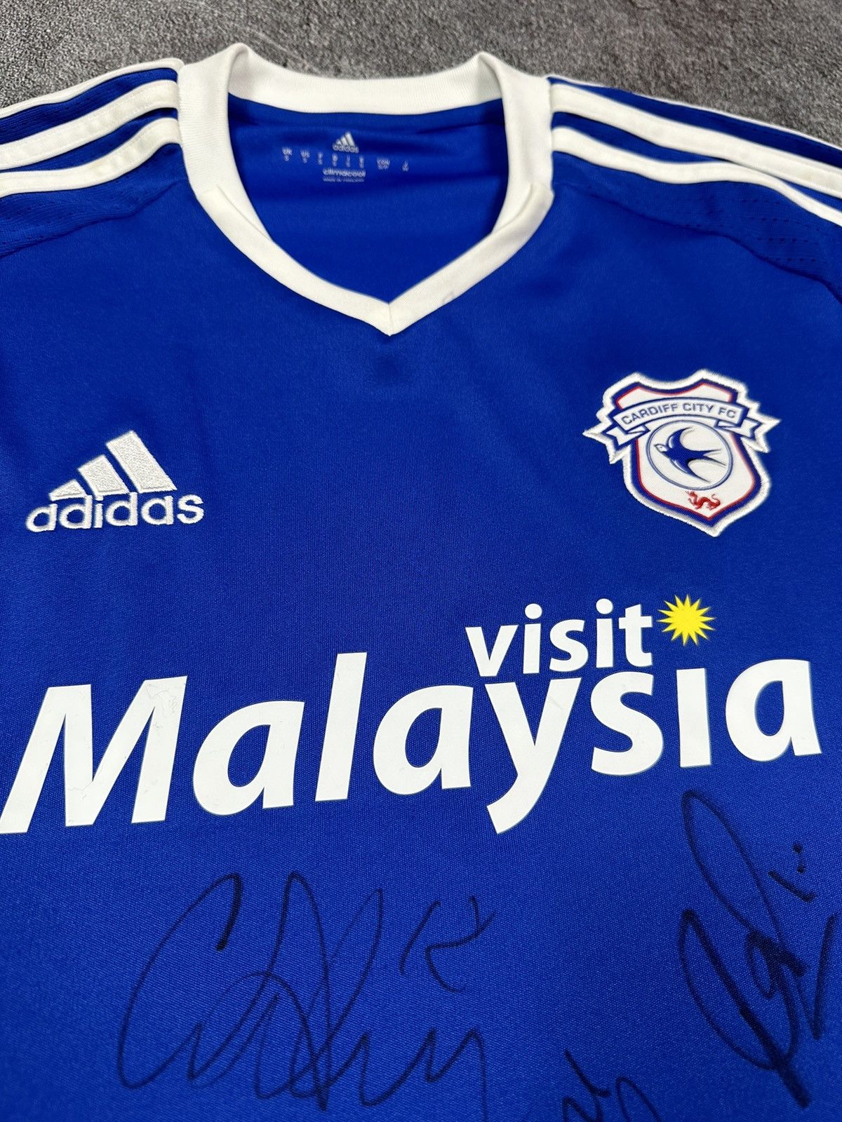 Adidas Cardiff City Soccer Jersey Football 2015/16 with autographs Size US S / EU 44-46 / 1 - 8 Thumbnail